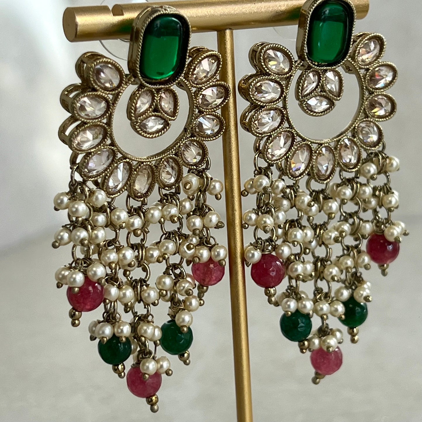 Green and Ruby/ Red Crystal Earrings/ Fashion Jewellery/ Gift for Women//Indian/ Pakistani Style/Gift for women
