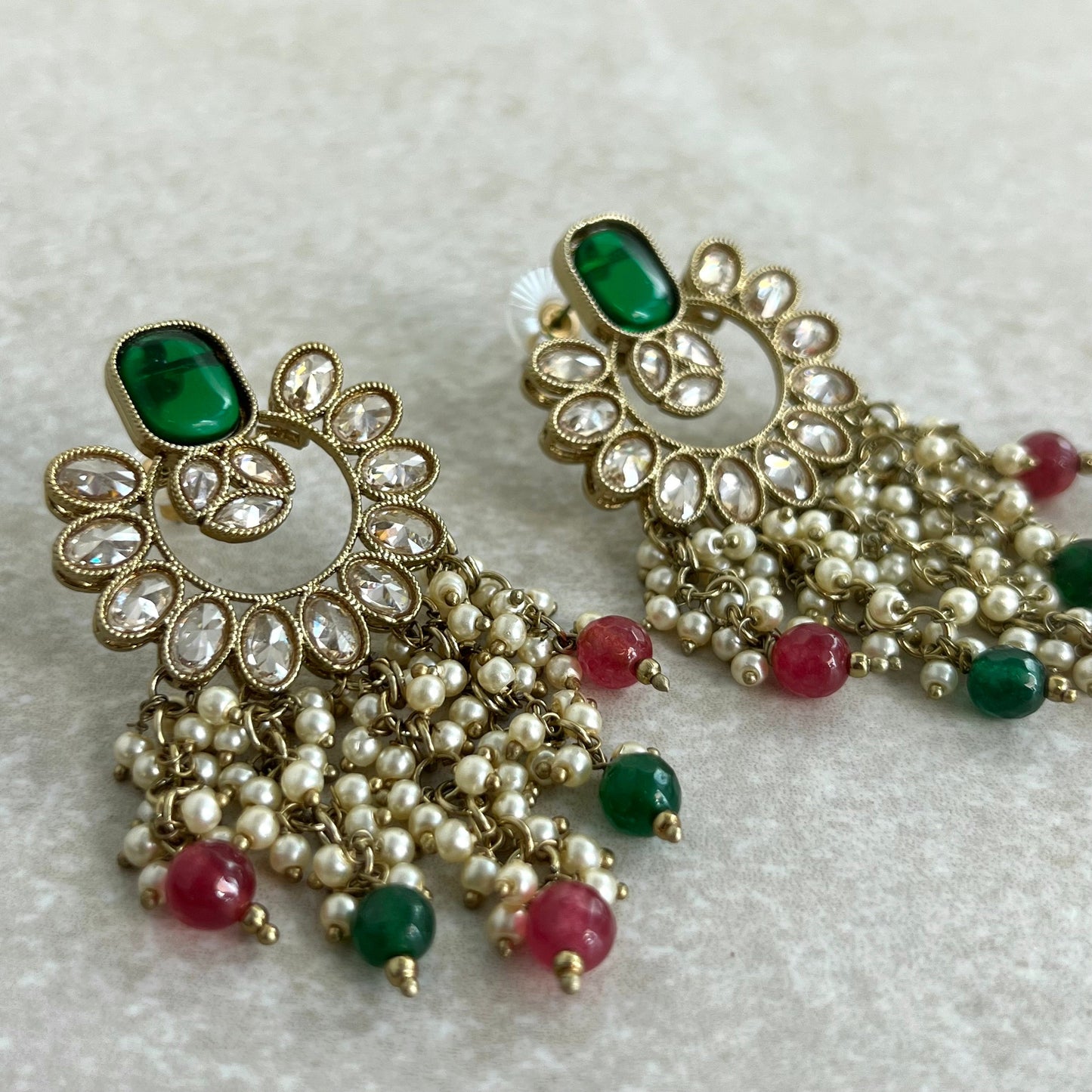 Green and Ruby/ Red Crystal Earrings/ Fashion Jewellery/ Gift for Women//Indian/ Pakistani Style/Gift for women