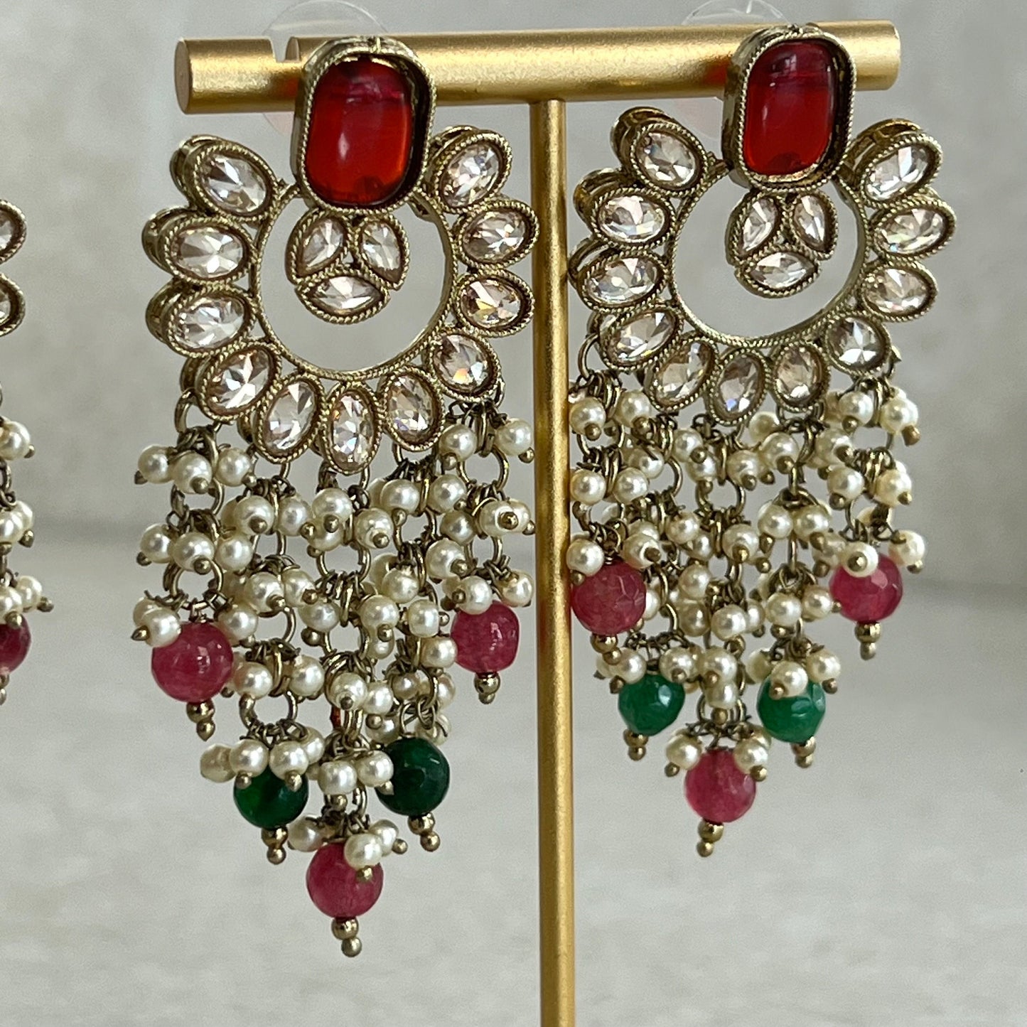 Green and Ruby/ Red Crystal Earrings/ Fashion Jewellery/ Gift for Women//Indian/ Pakistani Style/Gift for women