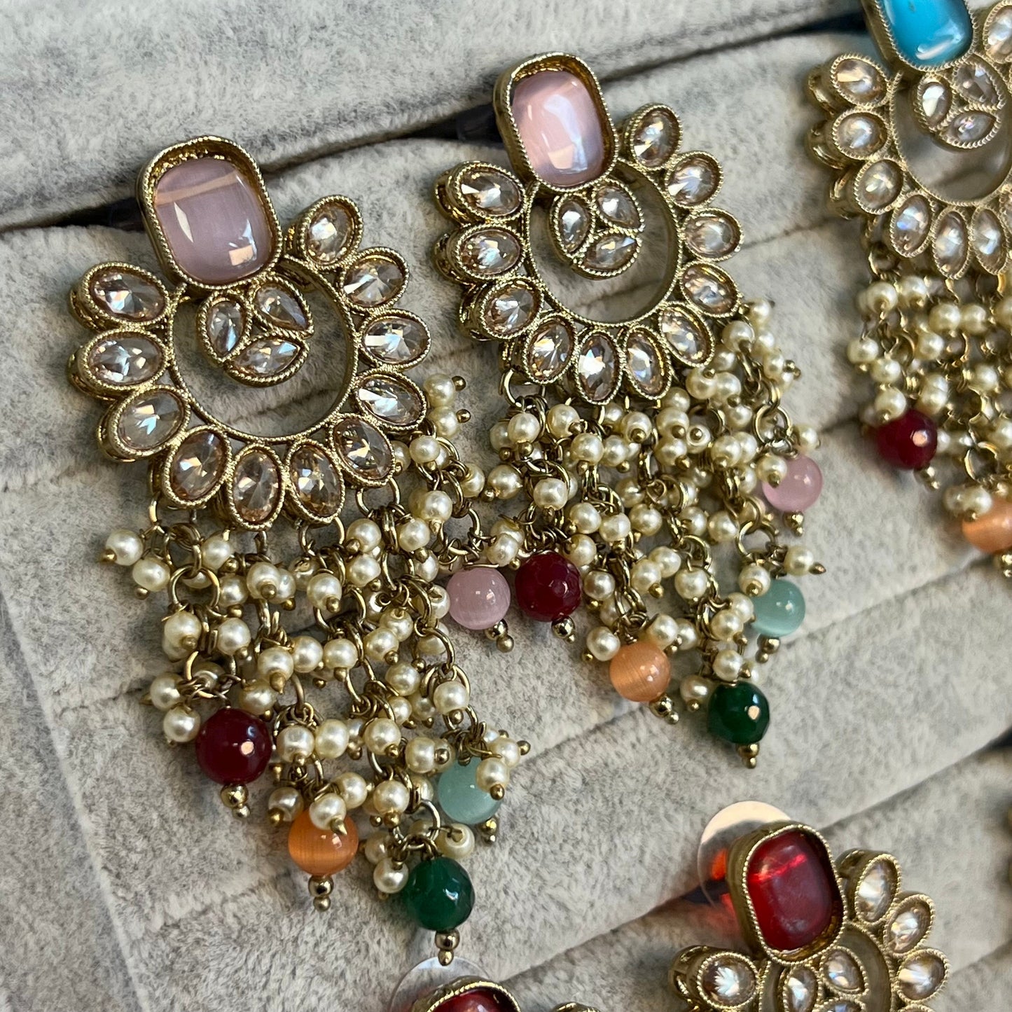 Pink Multicolour Crystal Earrings/ Fashion Jewellery/ Gift for Women/ Mendhi Party/ Haldi/ Colourful