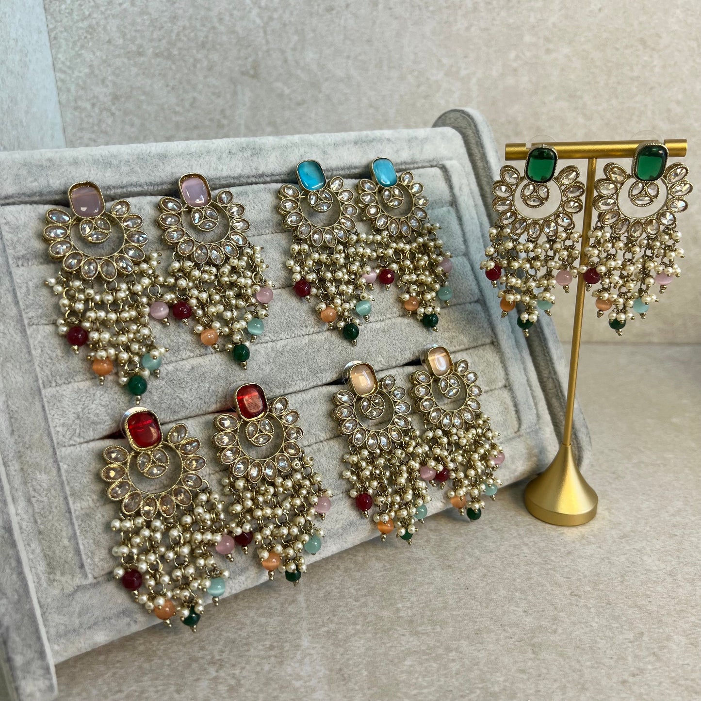 Red Multicolour Crystal Earrings/ Fashion Jewellery/ Gift for Women/ Mendhi Party/ Haldi/ Colourful//Indian/ Pakistani Style/Gift for women