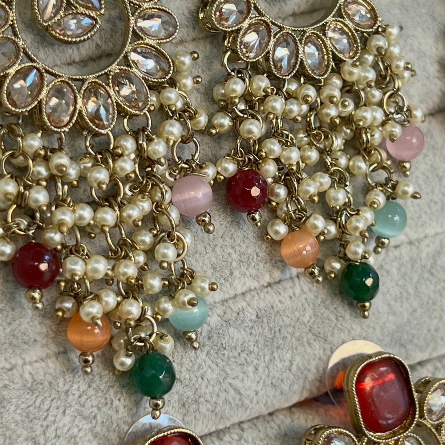 Pink Multicolour Crystal Earrings/ Fashion Jewellery/ Gift for Women/ Mendhi Party/ Haldi/ Colourful