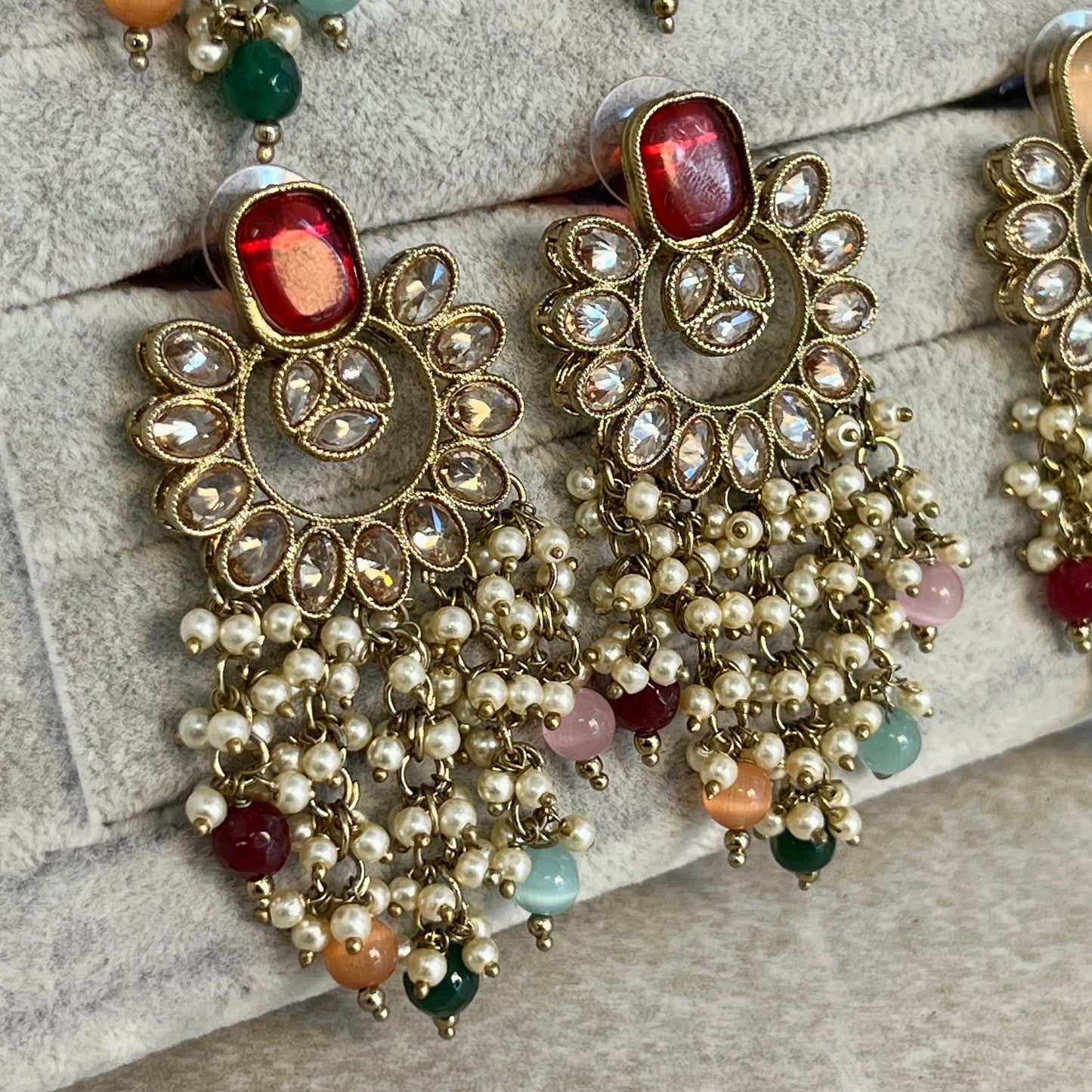 Red Multicolour Crystal Earrings/ Fashion Jewellery/ Gift for Women/ Mendhi Party/ Haldi/ Colourful//Indian/ Pakistani Style/Gift for women