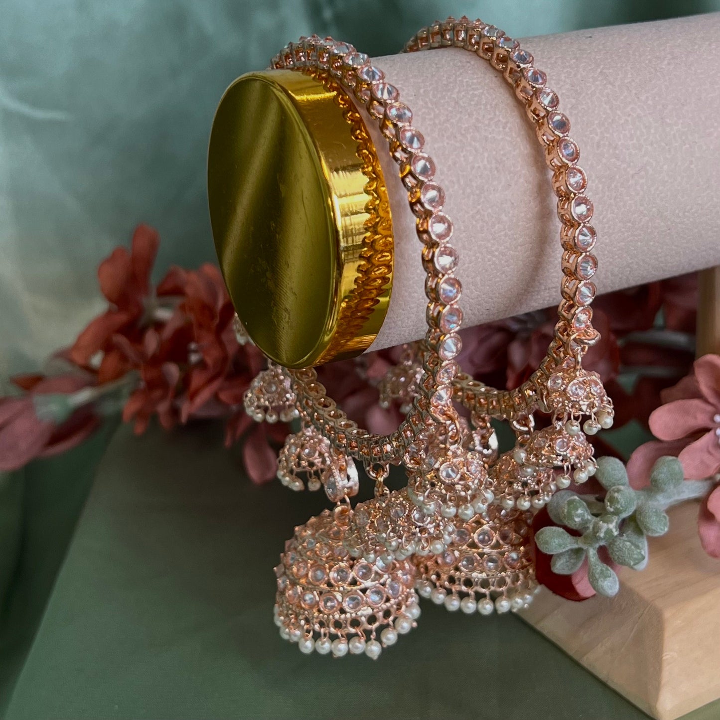 Set of 2 Rose Gold Jhumka Bangles/Rose gold Jhumkis/ Indian/ Pakistani/Jewelley/Bridal Bangles/Fashion Bracelet