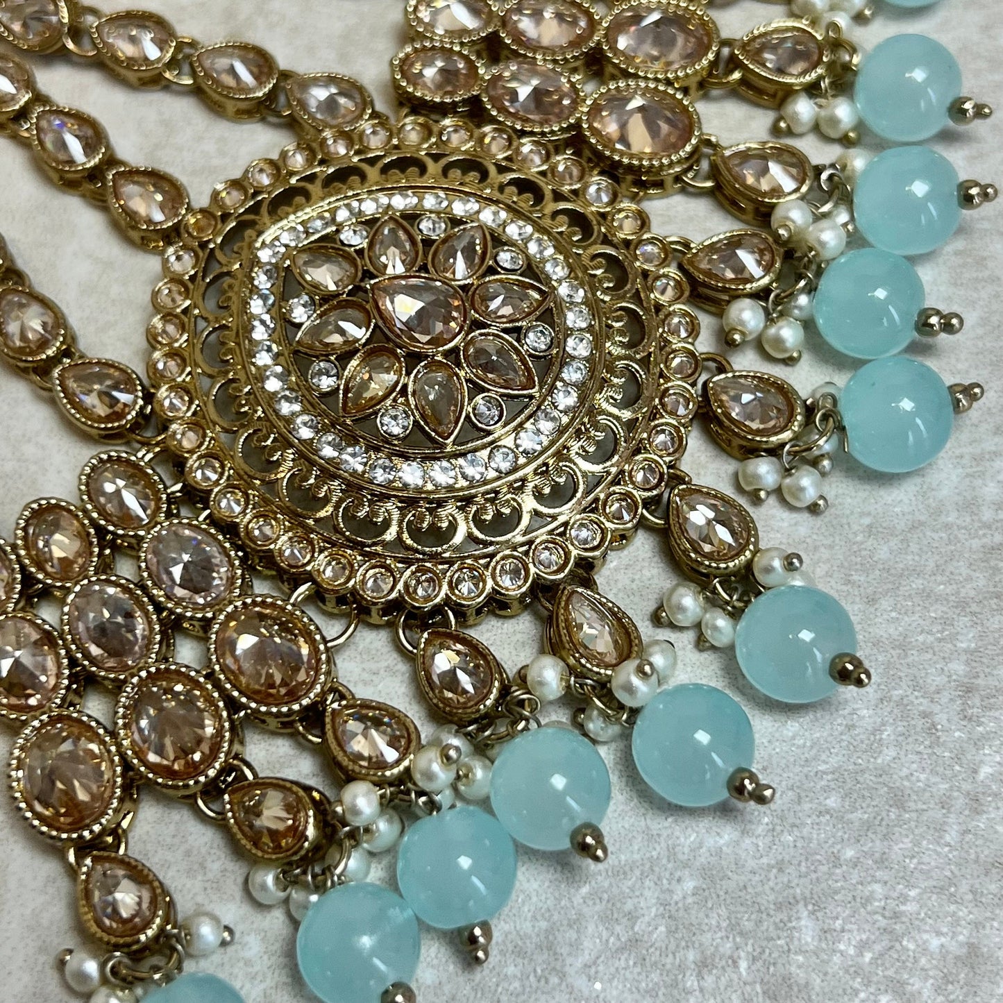 Jhumar/ Light Blue /Gold/ Champagne/ Passa/ Indian/ Pakistani Style/Headpieces/ Jhoomar