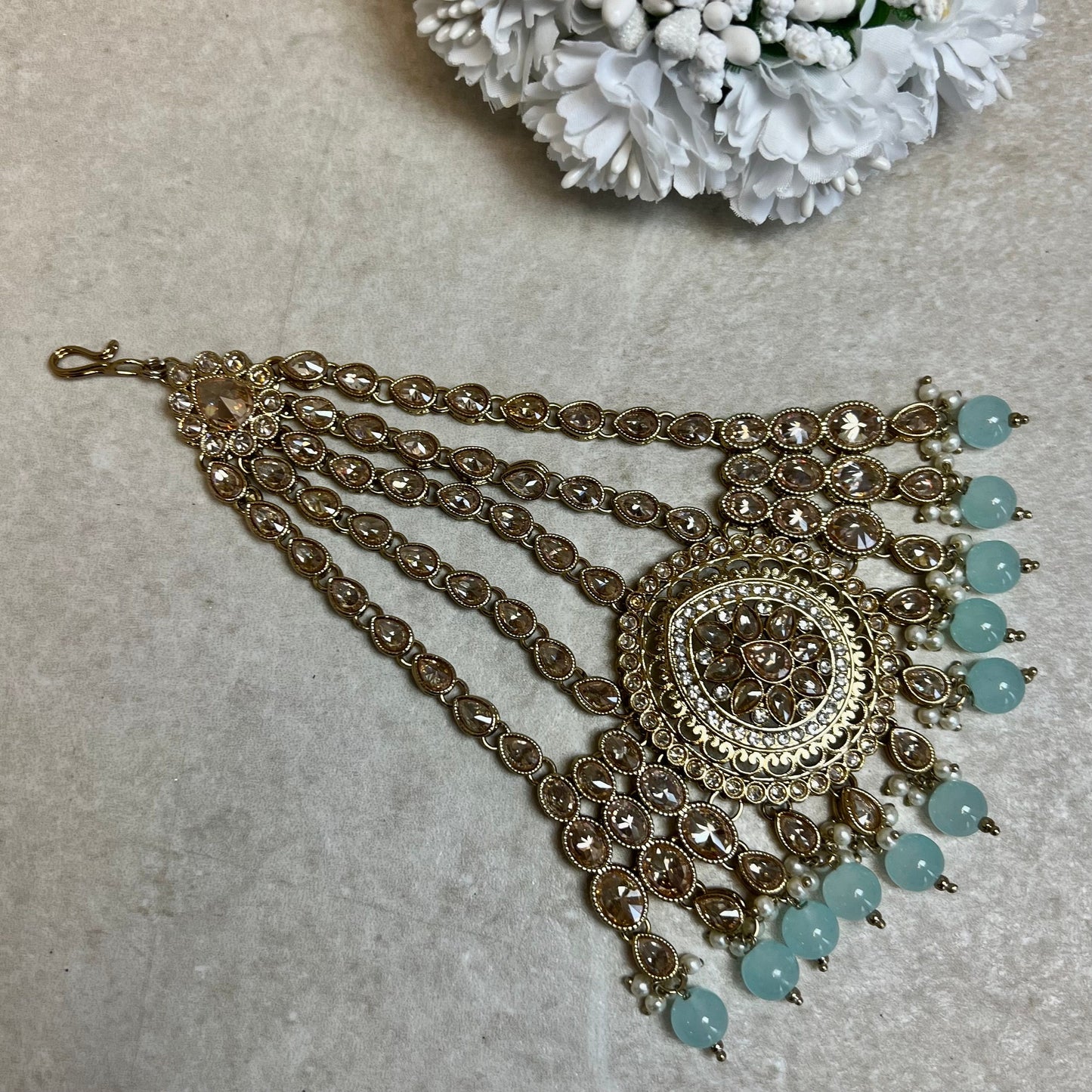 Jhumar/ Light Blue /Gold/ Champagne/ Passa/ Indian/ Pakistani Style/Headpieces/ Jhoomar