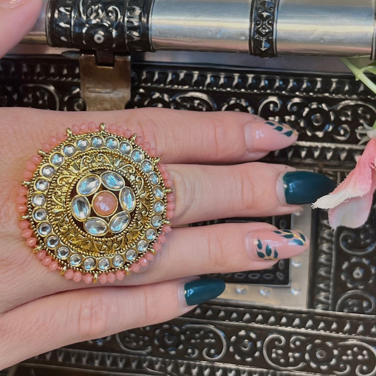 Large Pink Faux Kundan Ring/Fashion Jewellery/ Gift for Women/Indian/Pakistani style