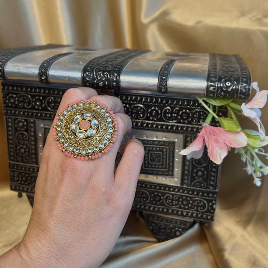 Large Pink Faux Kundan Ring/Fashion Jewellery/ Gift for Women/Indian/Pakistani style