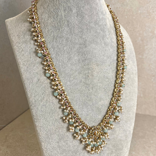 Pastel Pink, blue and gold. Long Mala/ Haar/ Long Necklace/ Waist chain/ Belt/ Sari Belt/ Unique Style/ Indian/ Pakistani/Fashion Jewellery