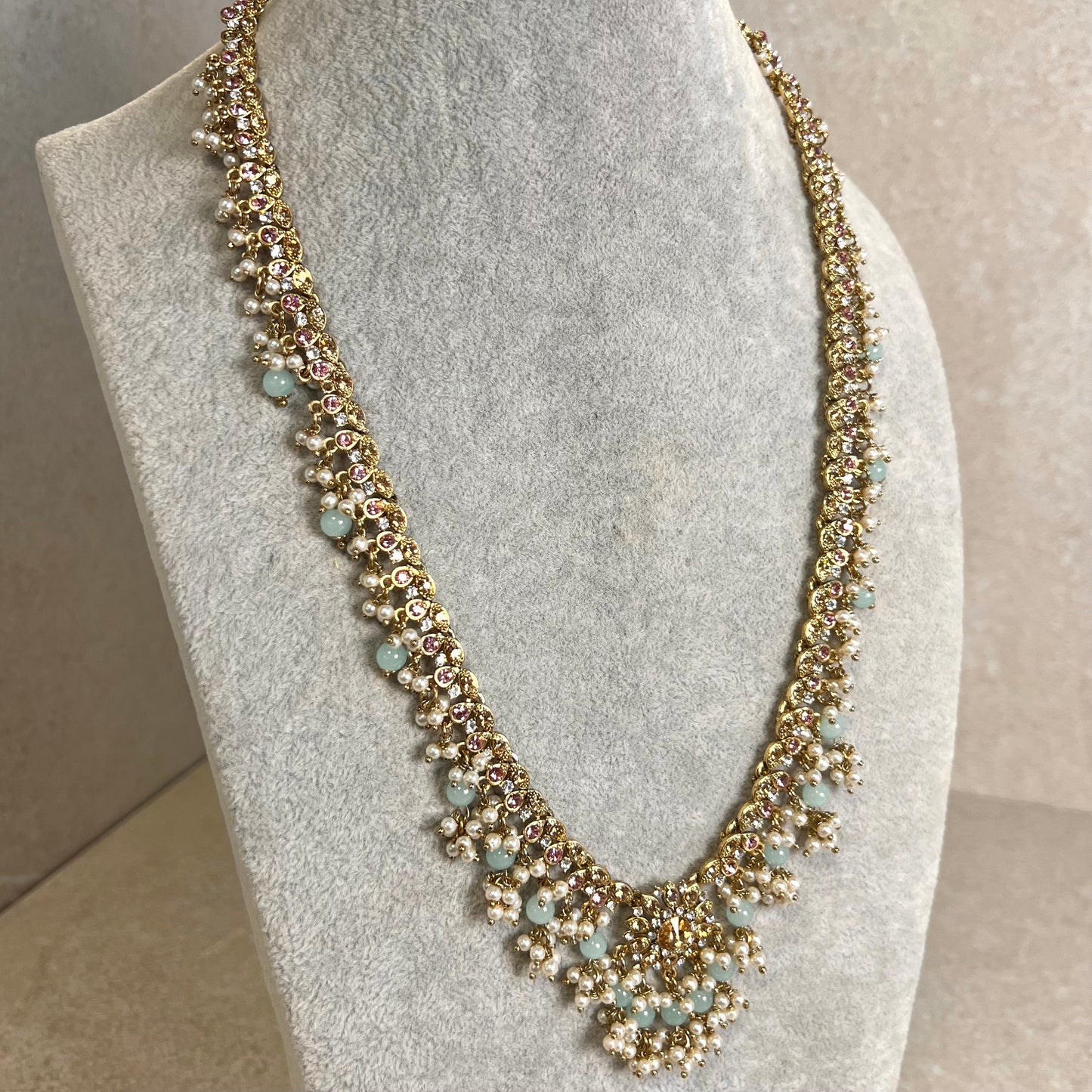 Pastel Pink, blue and gold. Long Mala/ Haar/ Long Necklace/ Waist chain/ Belt/ Sari Belt/ Unique Style/ Indian/ Pakistani/Fashion Jewellery