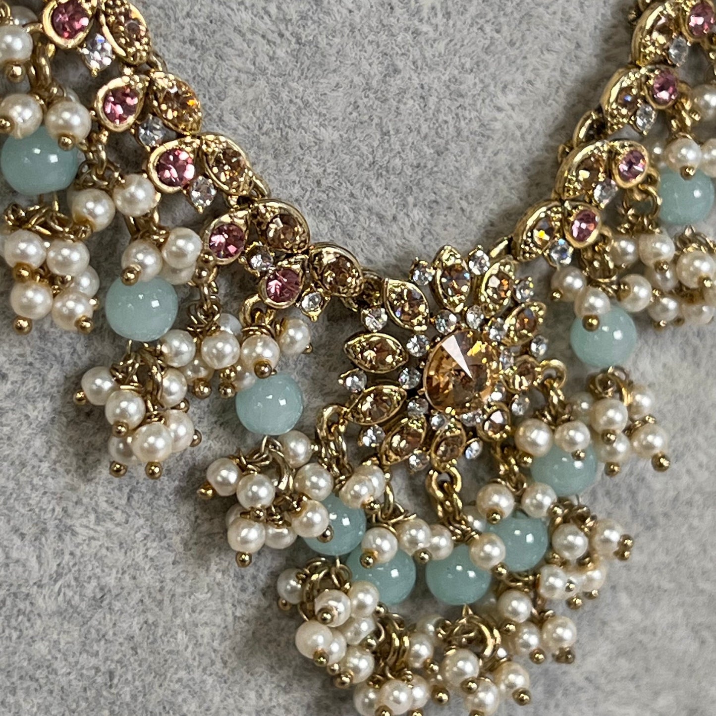 Pastel Pink, blue and gold. Long Mala/ Haar/ Long Necklace/ Waist chain/ Belt/ Sari Belt/ Unique Style/ Indian/ Pakistani/Fashion Jewellery