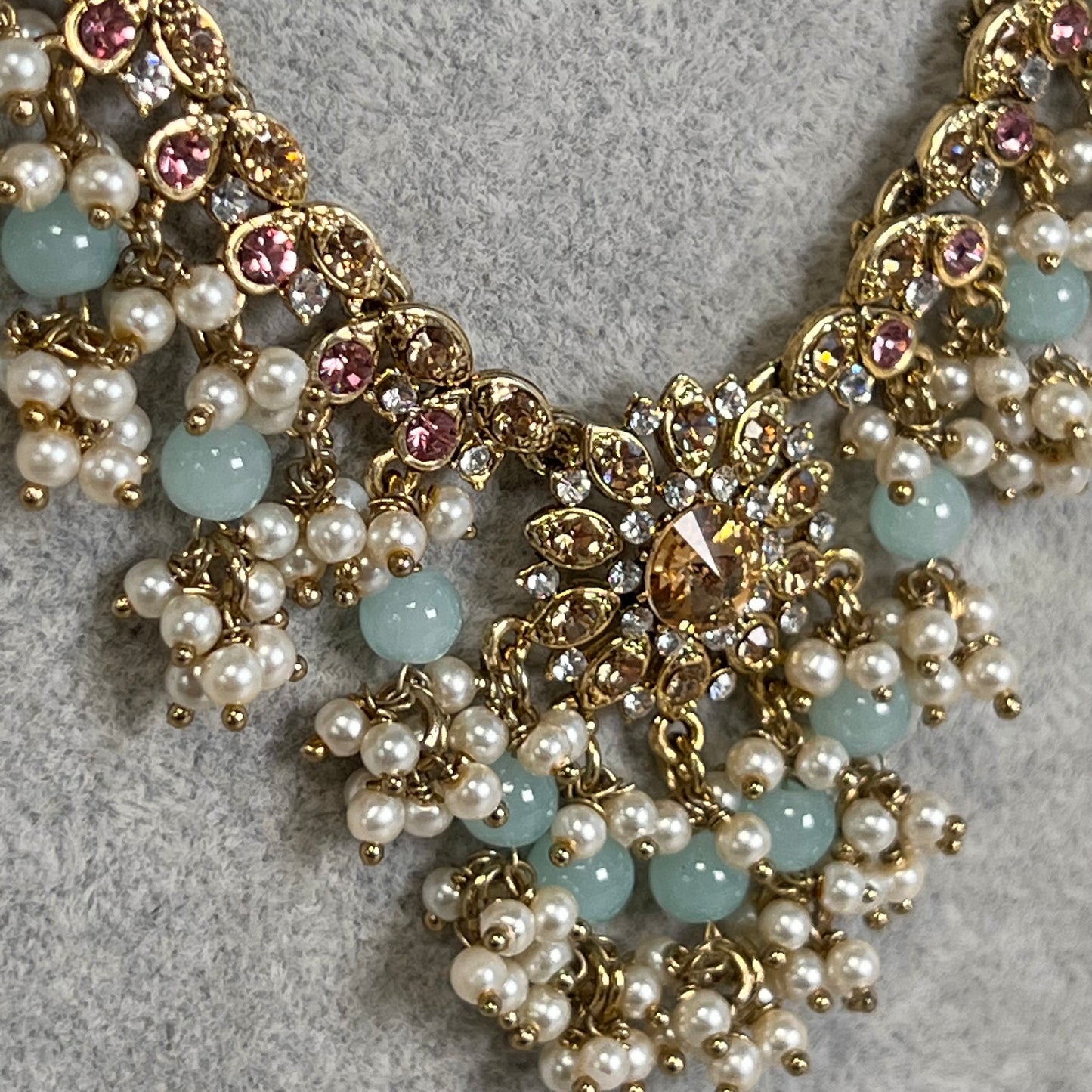 Pastel Pink, blue and gold. Long Mala/ Haar/ Long Necklace/ Waist chain/ Belt/ Sari Belt/ Unique Style/ Indian/ Pakistani/Fashion Jewellery