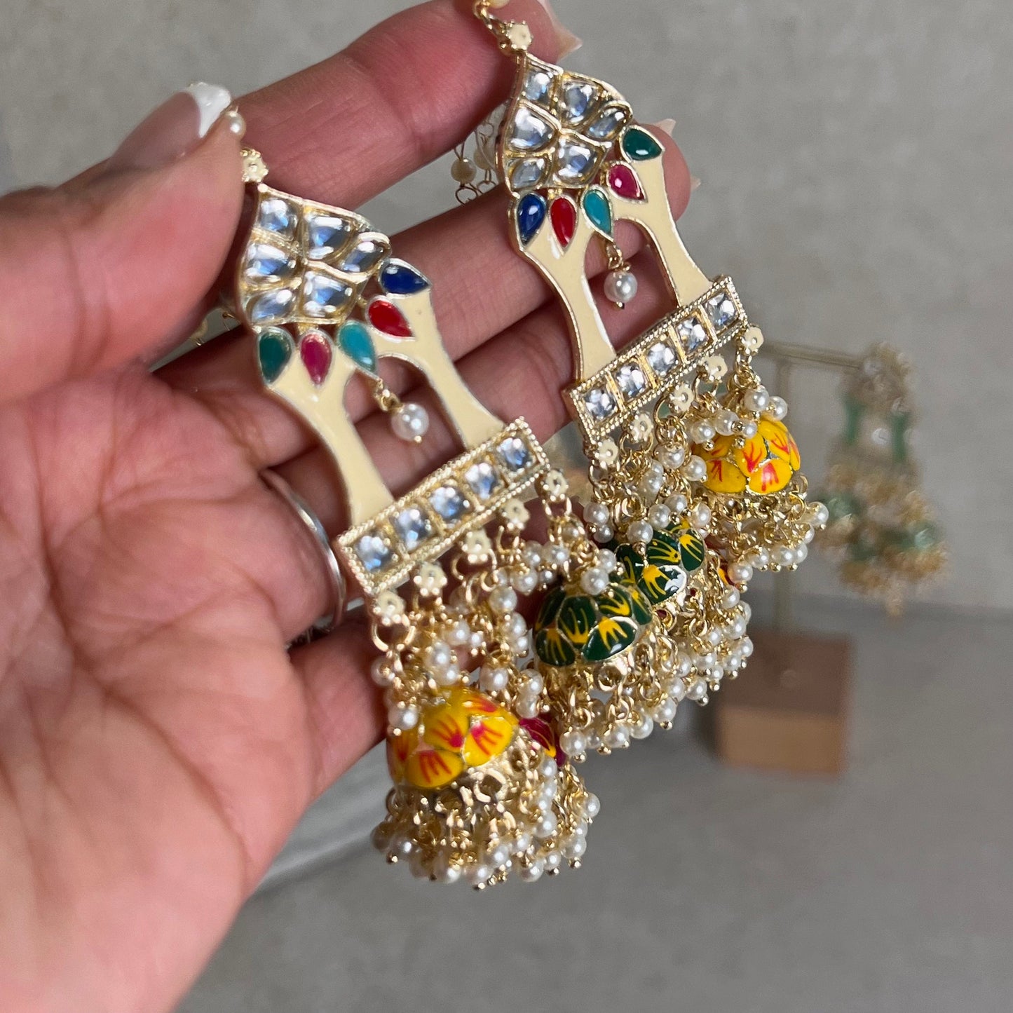 Multicolour Meenakari Hand Painted 3 Jhumka Earring / Indian Style/Unique Fancy Jhumka Earrings/ Mendhi party -NAVRATRI SPECIAL