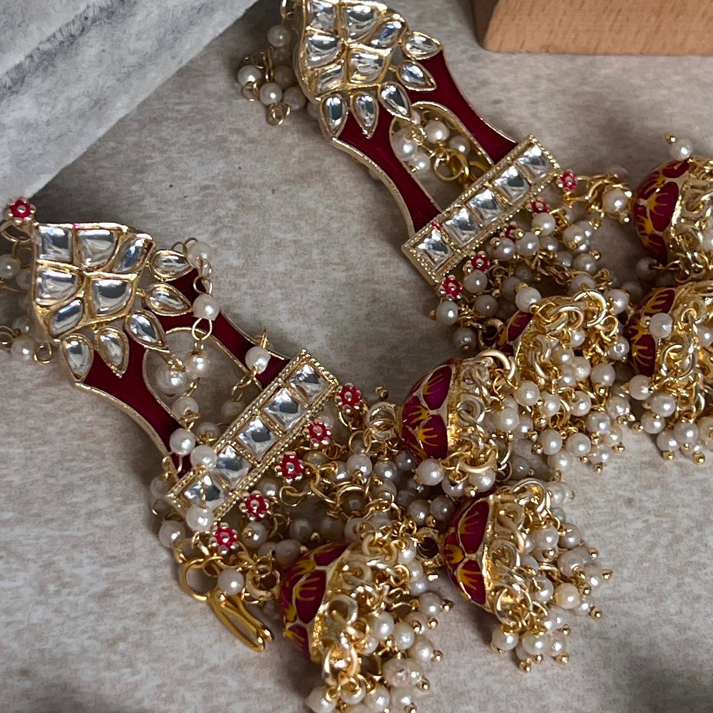 Maroon and Yellow Meenakari Hand Painted 3 Jhumka Earring / Indian Style/Unique Fancy Jhumka Earrings - NAVRATRI SPECIAL