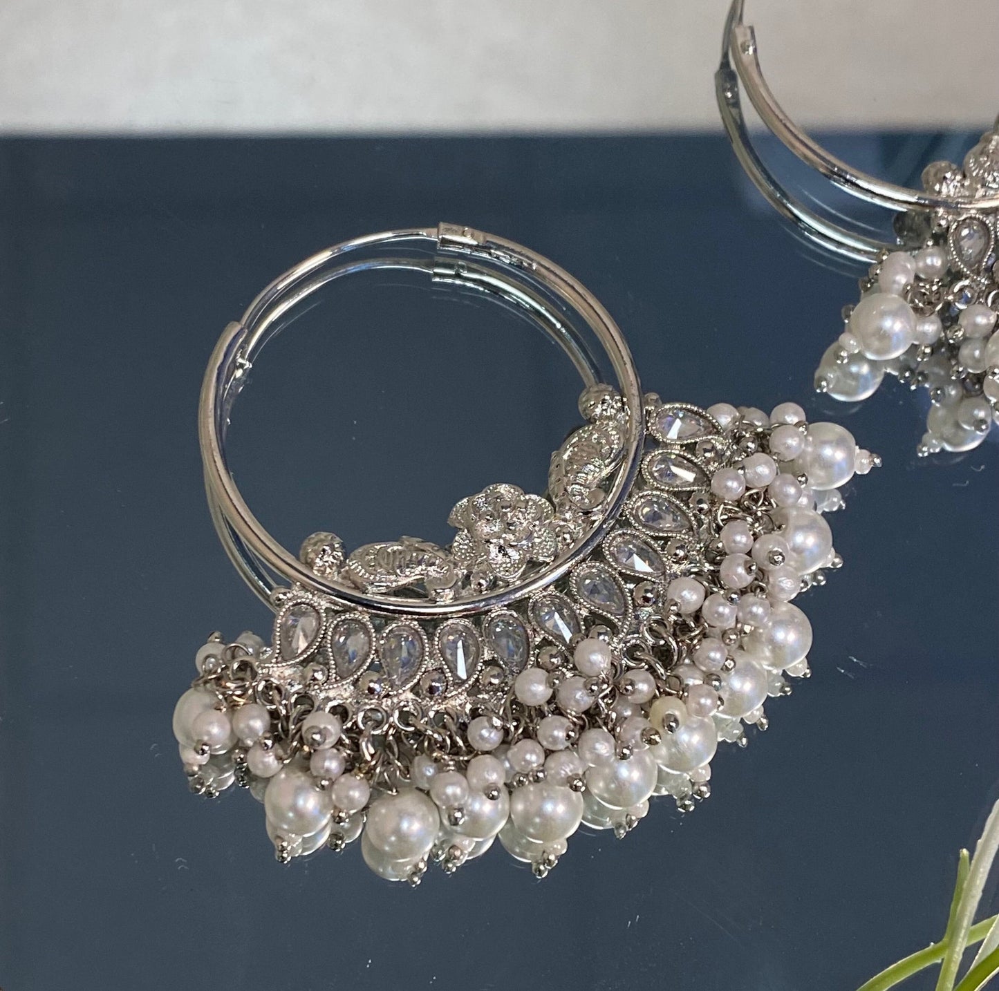 Silver Crystal Pearl Indian Hoop Earring/Indian Earrings/Indian Jewellery/Silver Jewellery/Valentines gifts