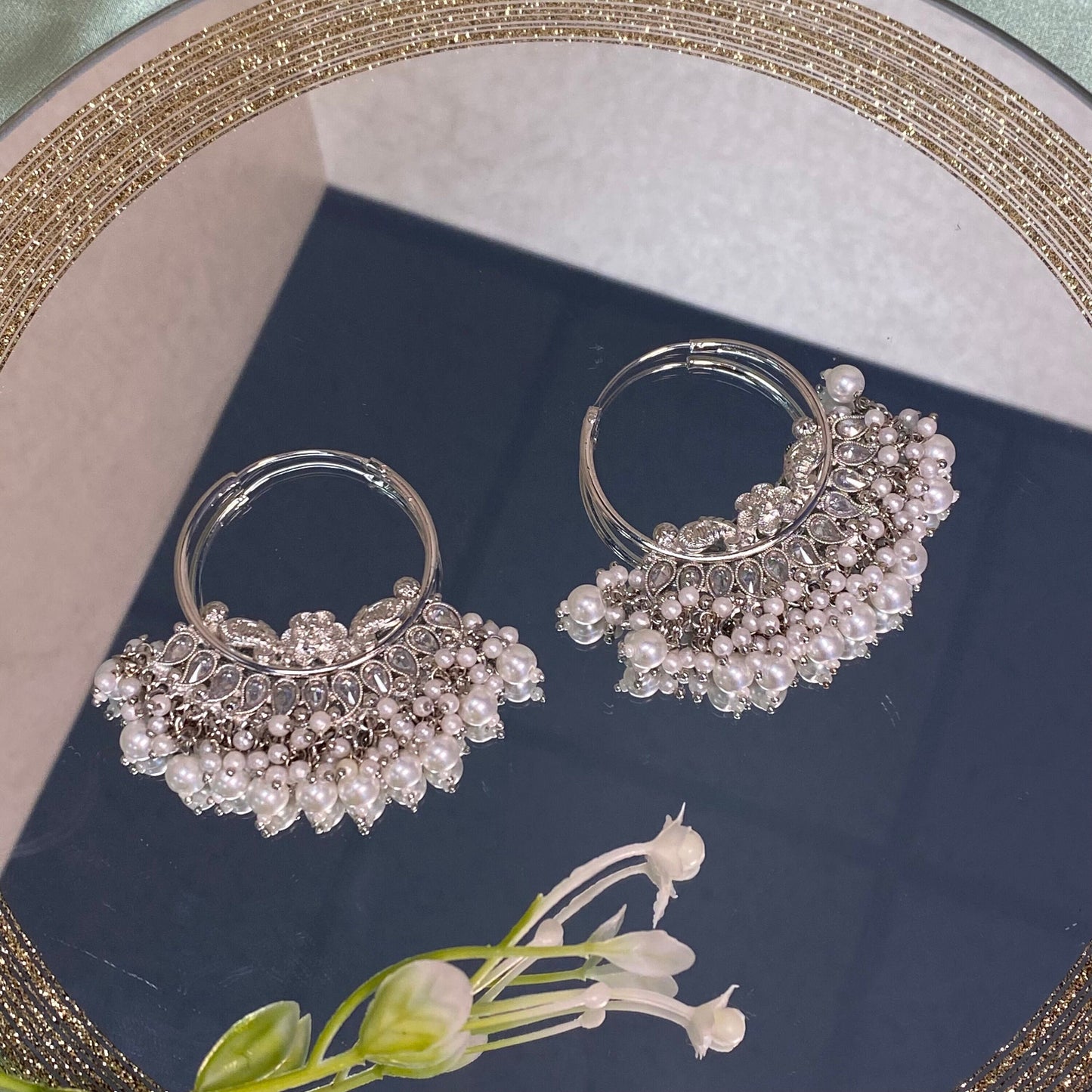 Silver Crystal Pearl Indian Hoop Earring/Indian Earrings/Indian Jewellery/Silver Jewellery/Valentines gifts