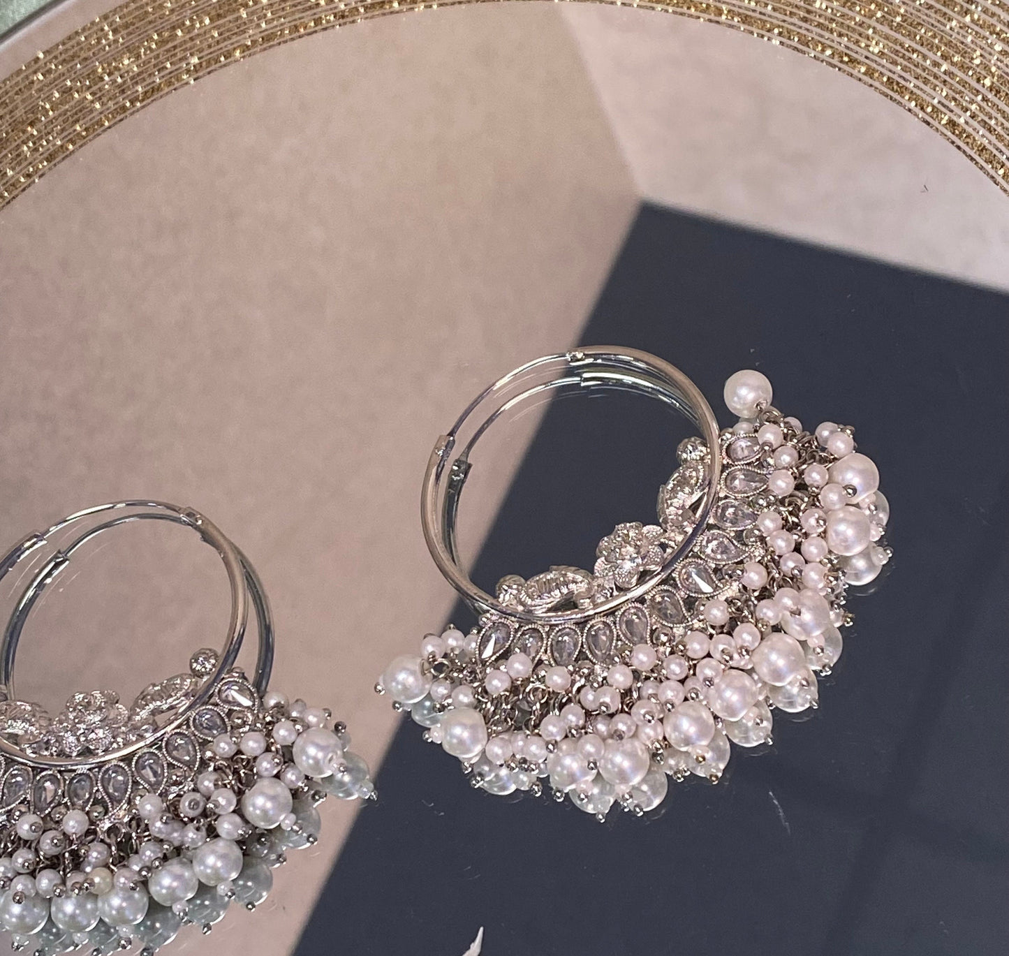 Silver Crystal Pearl Indian Hoop Earring/Indian Earrings/Indian Jewellery/Silver Jewellery/Valentines gifts