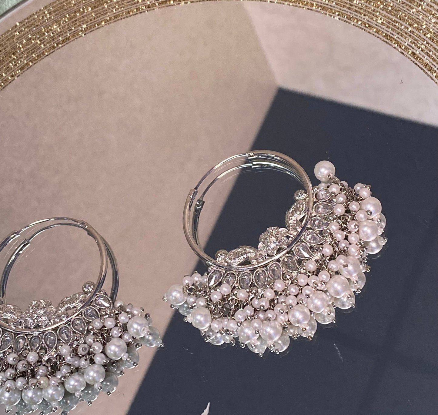 Silver Crystal Pearl Indian Hoop Earring/Indian Earrings/Indian Jewellery/Silver Jewellery/Valentines gifts