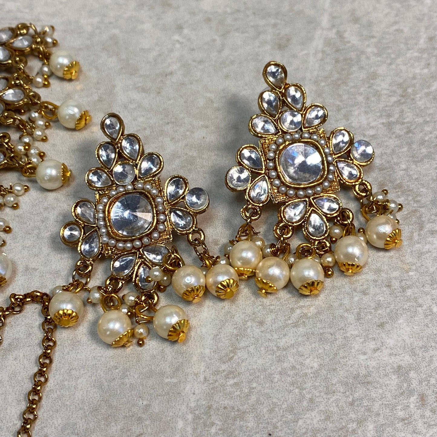 Clear Faux Kundan with Earrings and Tikka/ Unique Style/ Indian/ Pakistani/Fashion Jewellery/ Gift for Women