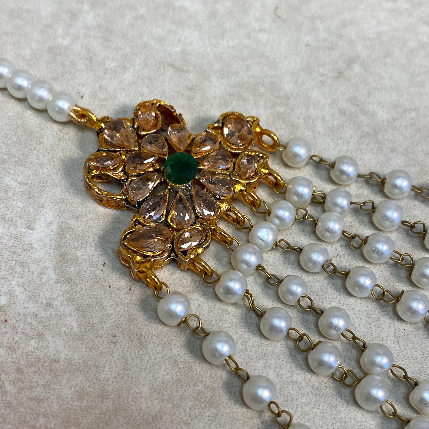 Extra Large Jhumar/Green/Gold Plated/Green Bead/Champagne zircon crystal/ Bright Gold/ Jhoomar / Passa/ Indian/ Pakistani Style/Head Piece