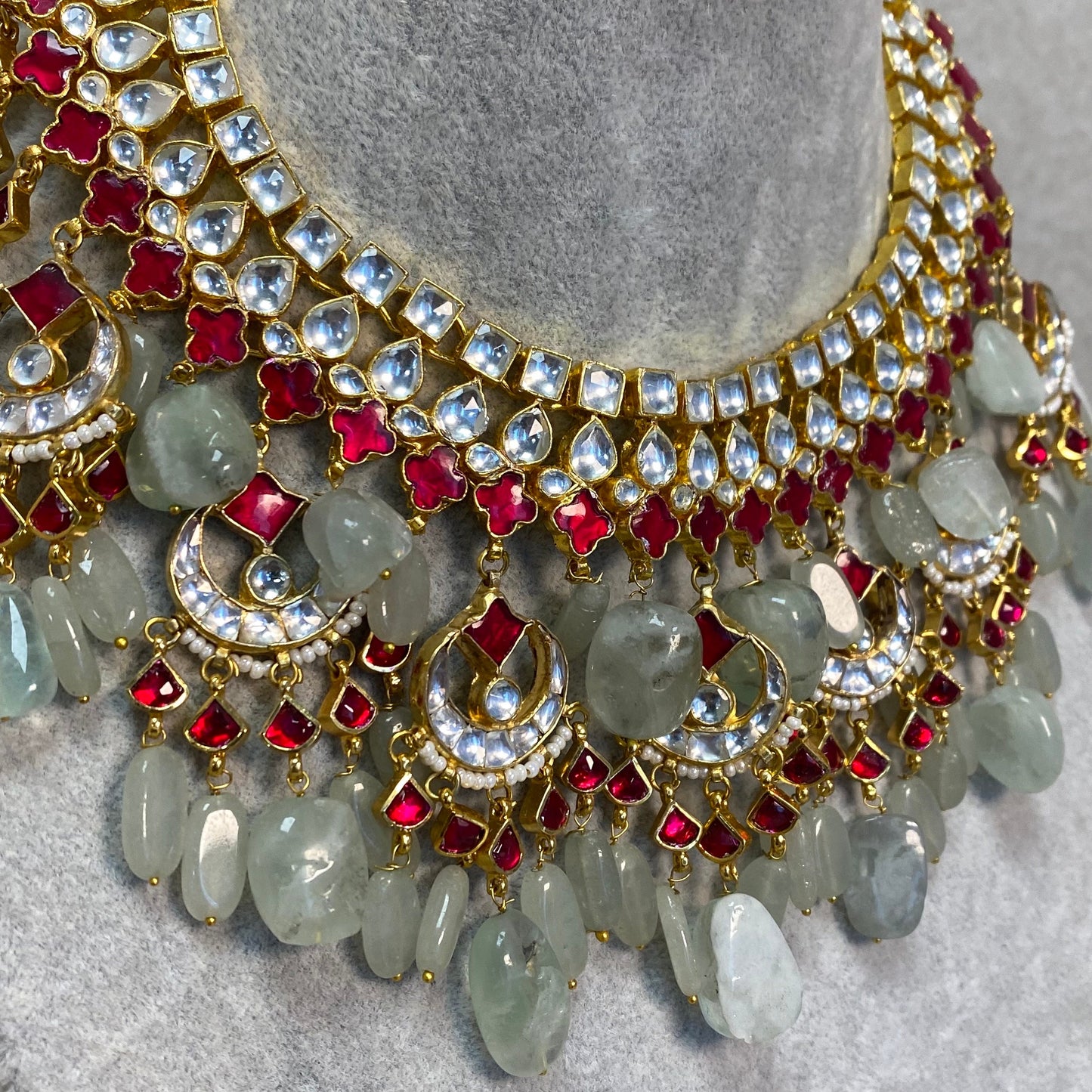 Mint Ruby Gold Faux Kundan Bright Gold Necklace Only/ Unique Style/ Indian/ Pakistani/Fashion Jewellery/ Gift for Women/ Slightly imperfect