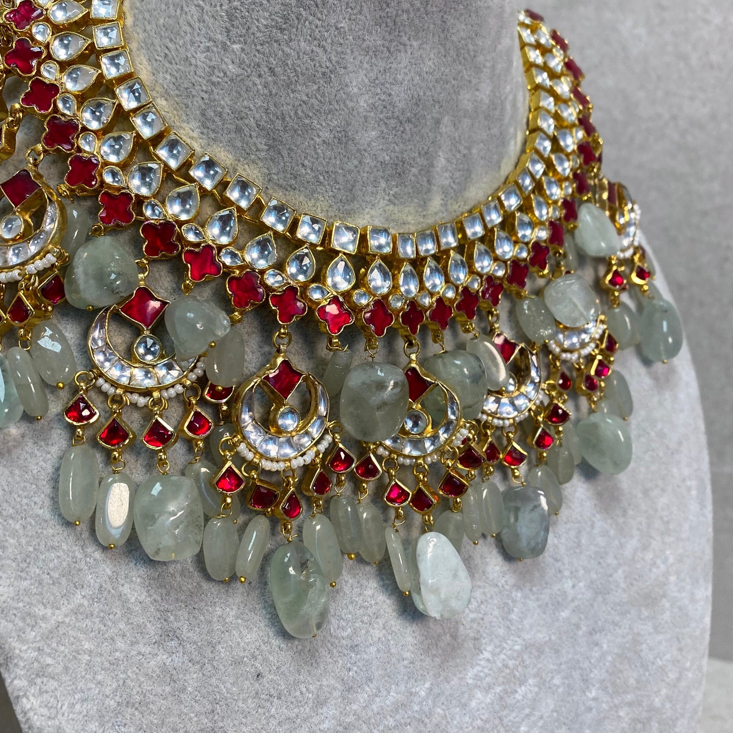 Mint Ruby Gold Faux Kundan Bright Gold Necklace Only/ Unique Style/ Indian/ Pakistani/Fashion Jewellery/ Gift for Women/ Slightly imperfect