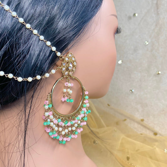 Pastel Hoop Indian Earrings with Chain! Pastel Earrings/Pastel Hoops/ Fashion Jewellery/ Gift for Women/Indian/Pakistani style/Chandbali
