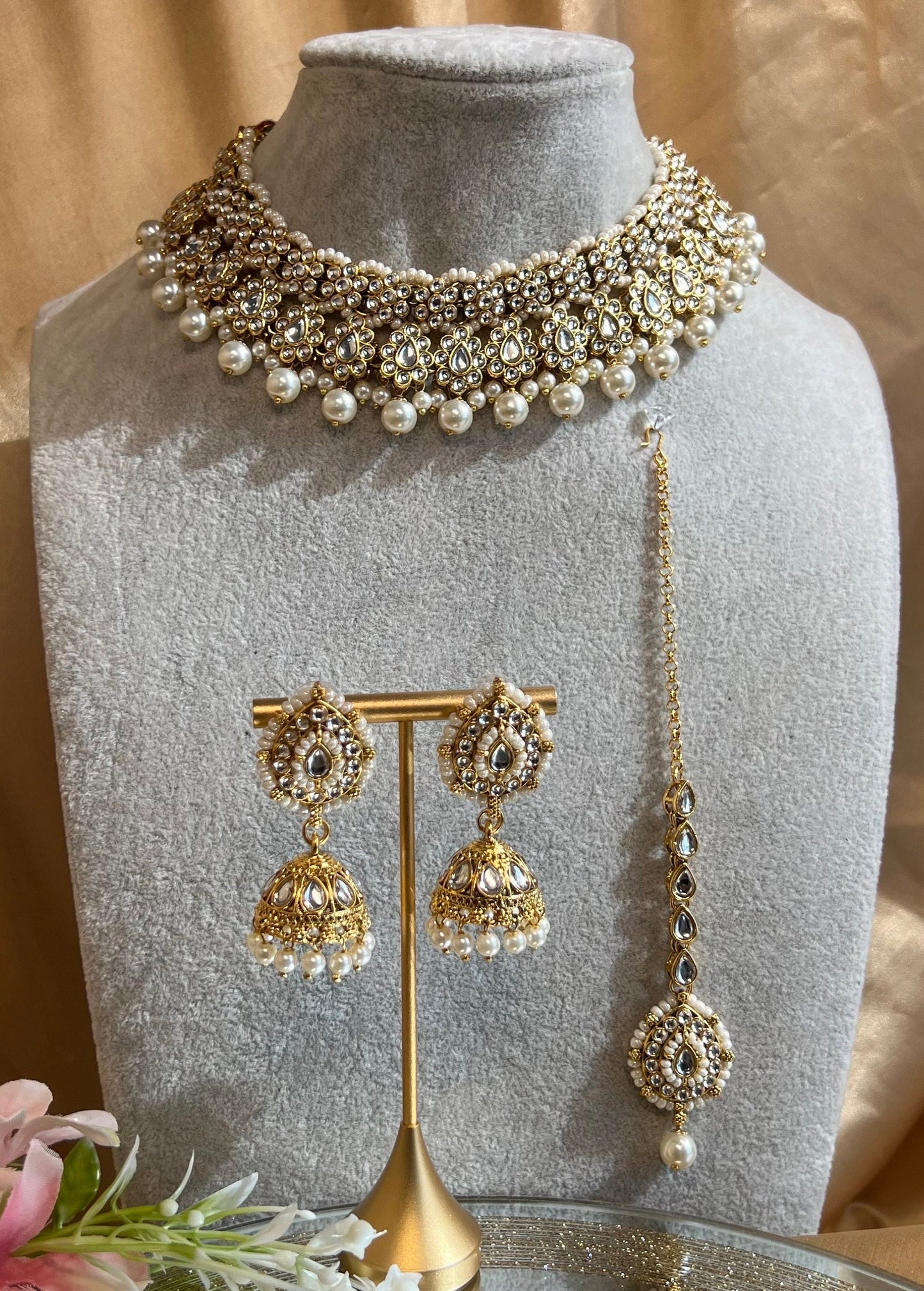 Faux Kundan White Necklace Set Earring/ Tikka/ Tikli/ Indian/ Pakistani/Fashion Jewellery/ Gift for Women