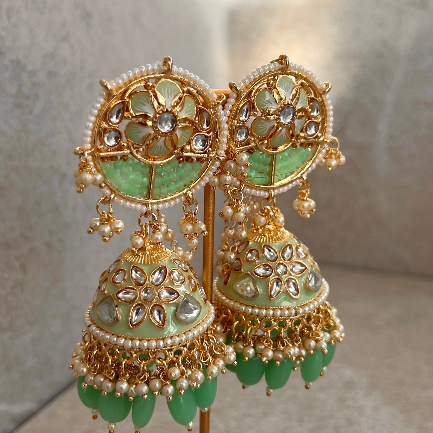 Mint/ Mint Green Jhumka Earring/ Meenakari/ Indian/ Pakistani Style/ Hand Painted/ Gift for women/Faux Kundan