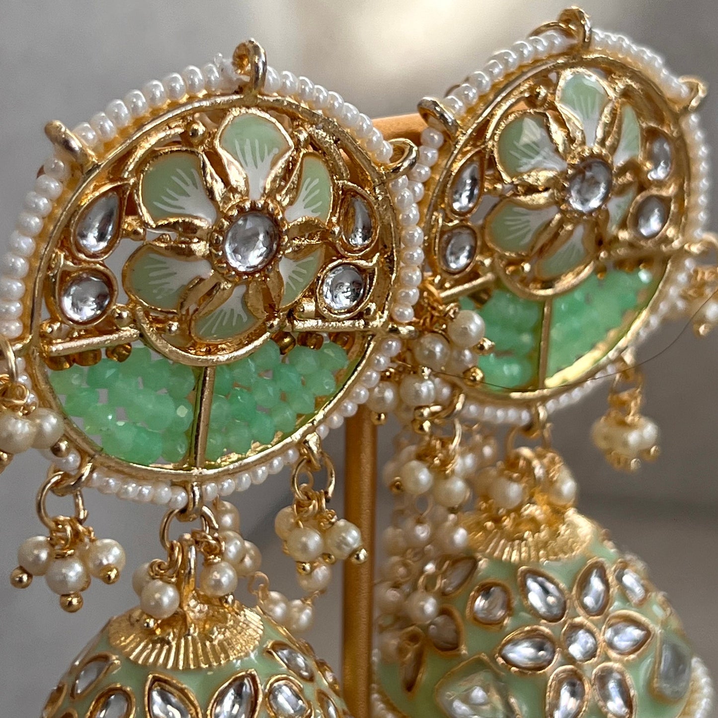 Mint/ Mint Green Jhumka Earring/ Meenakari/ Indian/ Pakistani Style/ Hand Painted/ Gift for women/Faux Kundan
