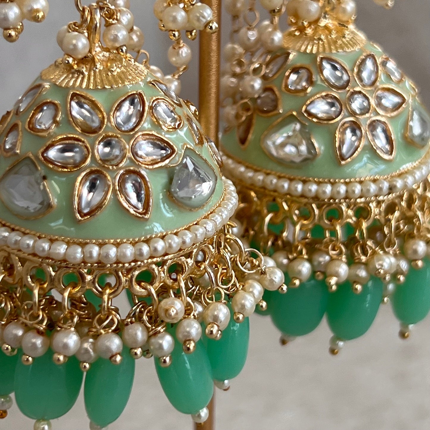 Mint/ Mint Green Jhumka Earring/ Meenakari/ Indian/ Pakistani Style/ Hand Painted/ Gift for women/Faux Kundan