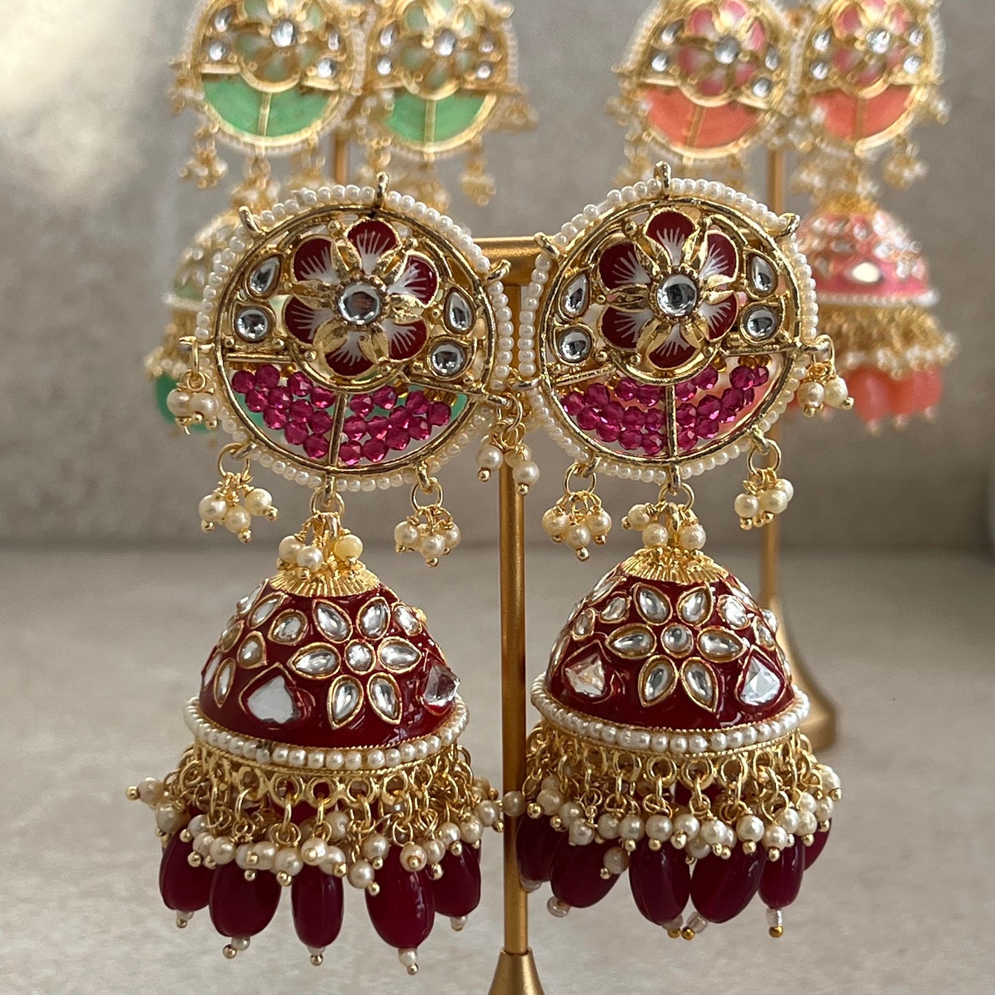 Purple Jhumka Earring/ Meenakari/ Indian/ Pakistani Style/ Hand Painted/ Gift for women/Faux Kundan