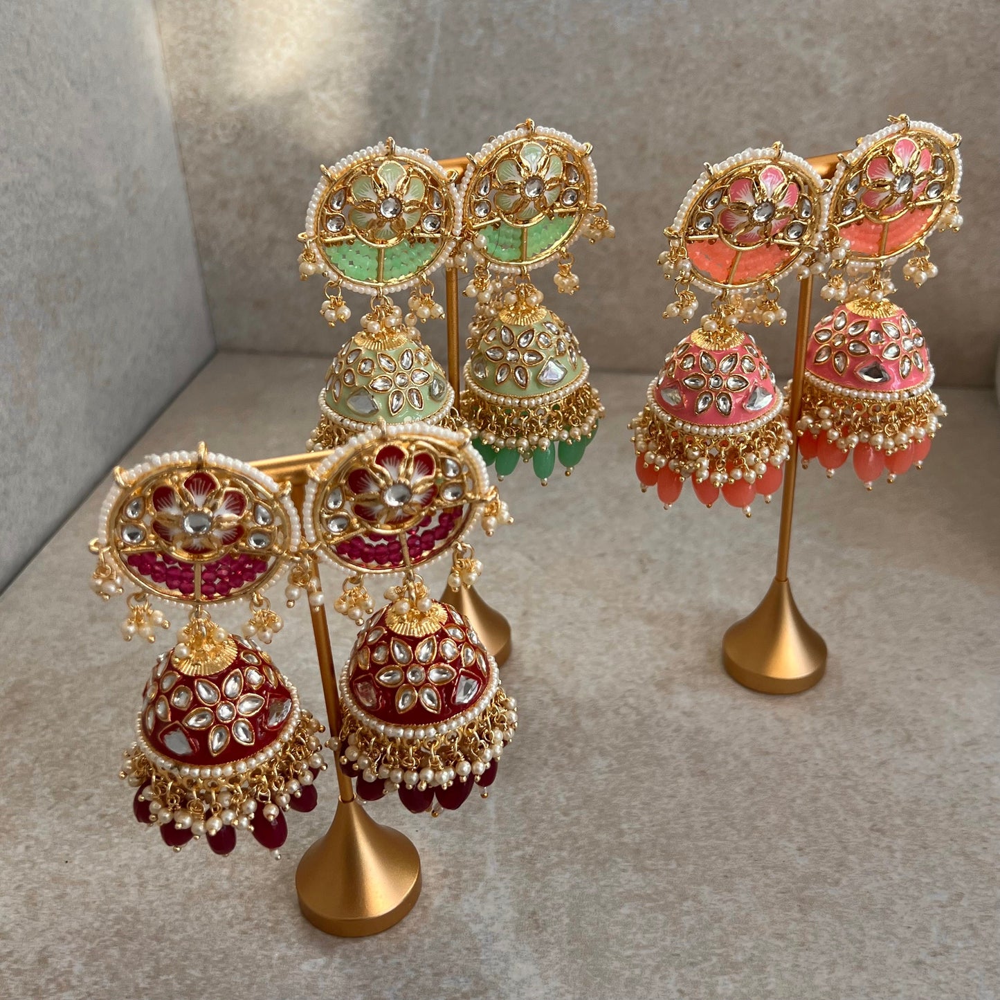 Purple Jhumka Earring/ Meenakari/ Indian/ Pakistani Style/ Hand Painted/ Gift for women/Faux Kundan