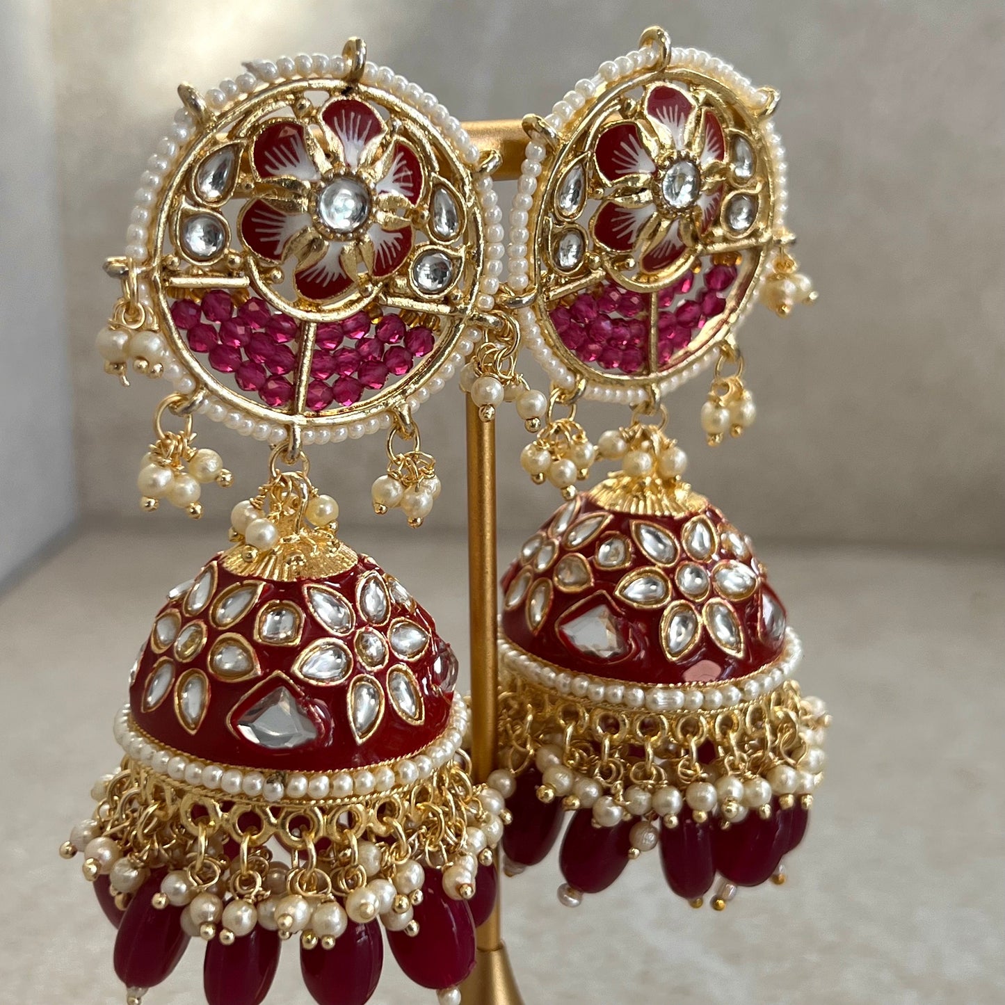Purple Jhumka Earring/ Meenakari/ Indian/ Pakistani Style/ Hand Painted/ Gift for women/Faux Kundan
