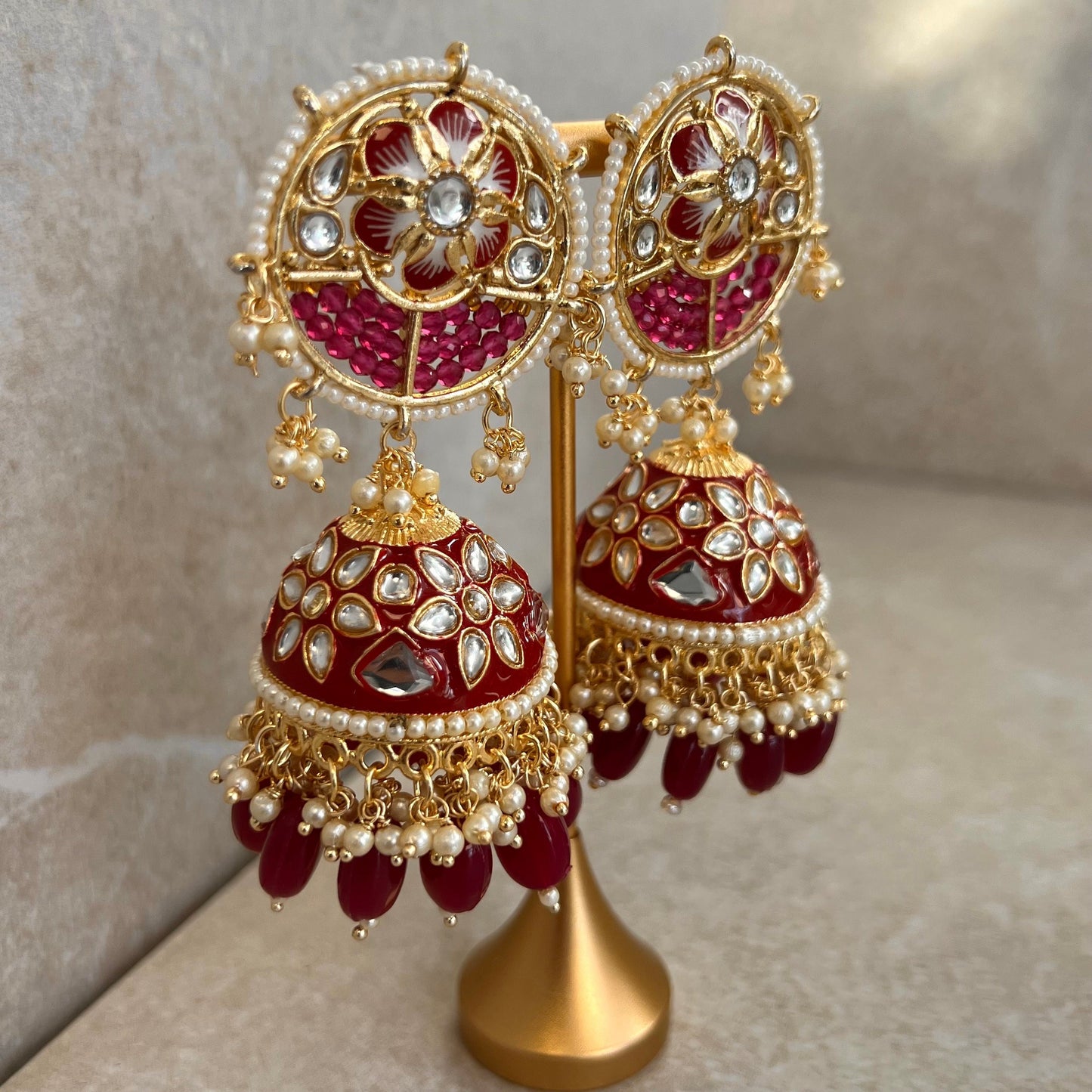 Purple Jhumka Earring/ Meenakari/ Indian/ Pakistani Style/ Hand Painted/ Gift for women/Faux Kundan