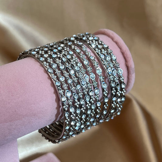 Thin Silver Crystal Bangles 2.2/Indian/ Pakistani/Jewelley/ Fashion Bracelet
