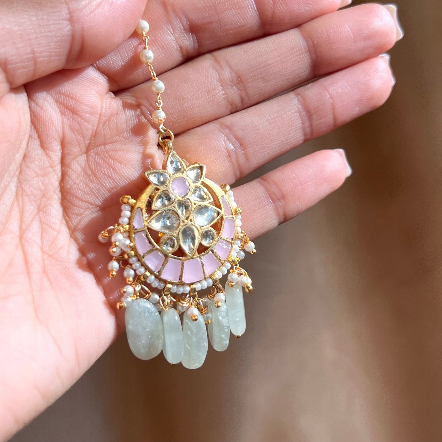 Real Kundan Tikka- Pink/ Tikli/ Indian/ Pakistani Fashion Jewellery/ Maang Tikkas