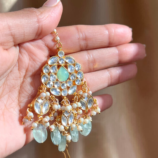 Real Kundan Tikka- Mint/ Tikli/ Indian/ Pakistani Fashion Jewellery/ Maang Tikkas