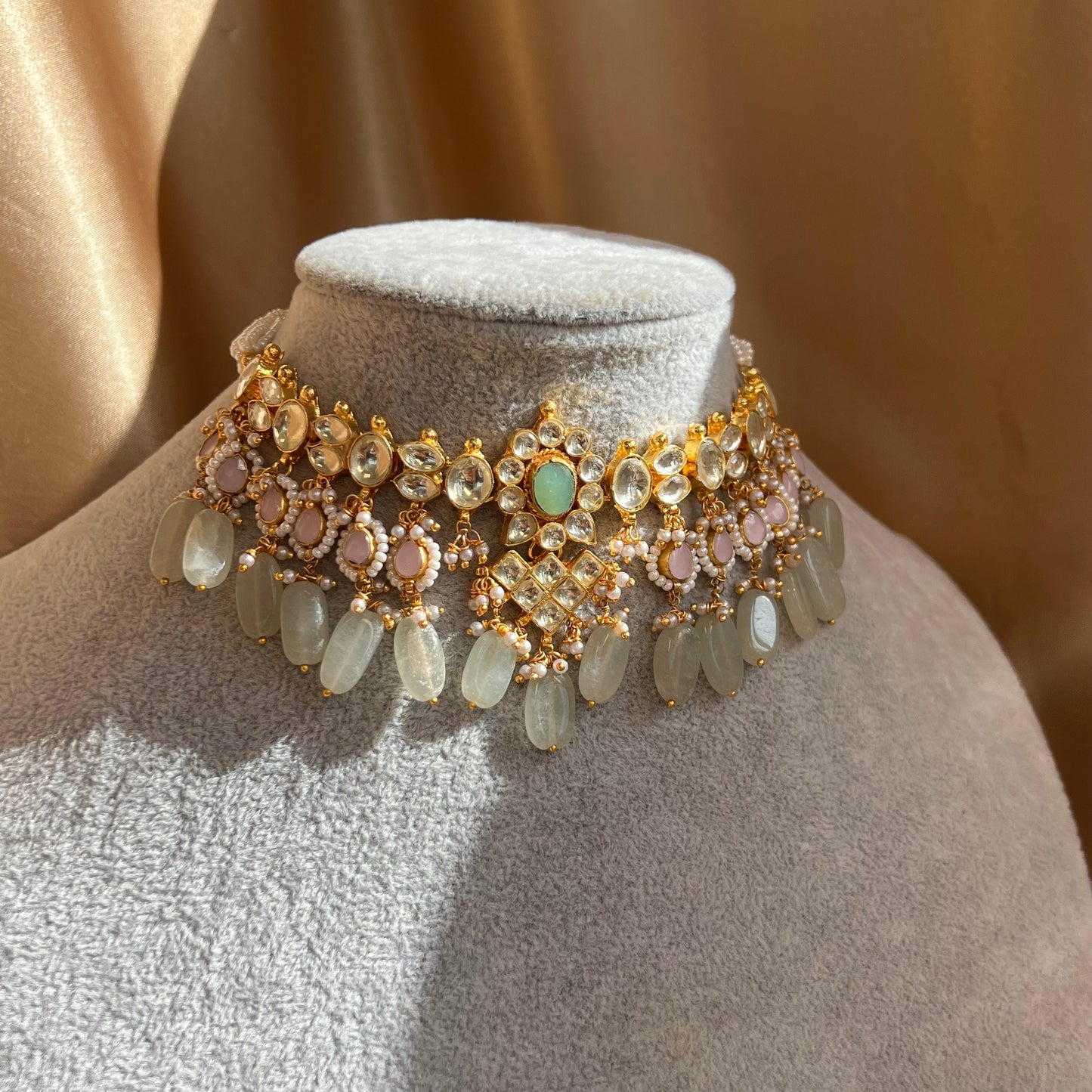 Pink/ Mint Faux Kundan Bright Gold Necklace Only/ Unique Style/ Indian/ Pakistani/Fashion Jewellery/ Gift for Women