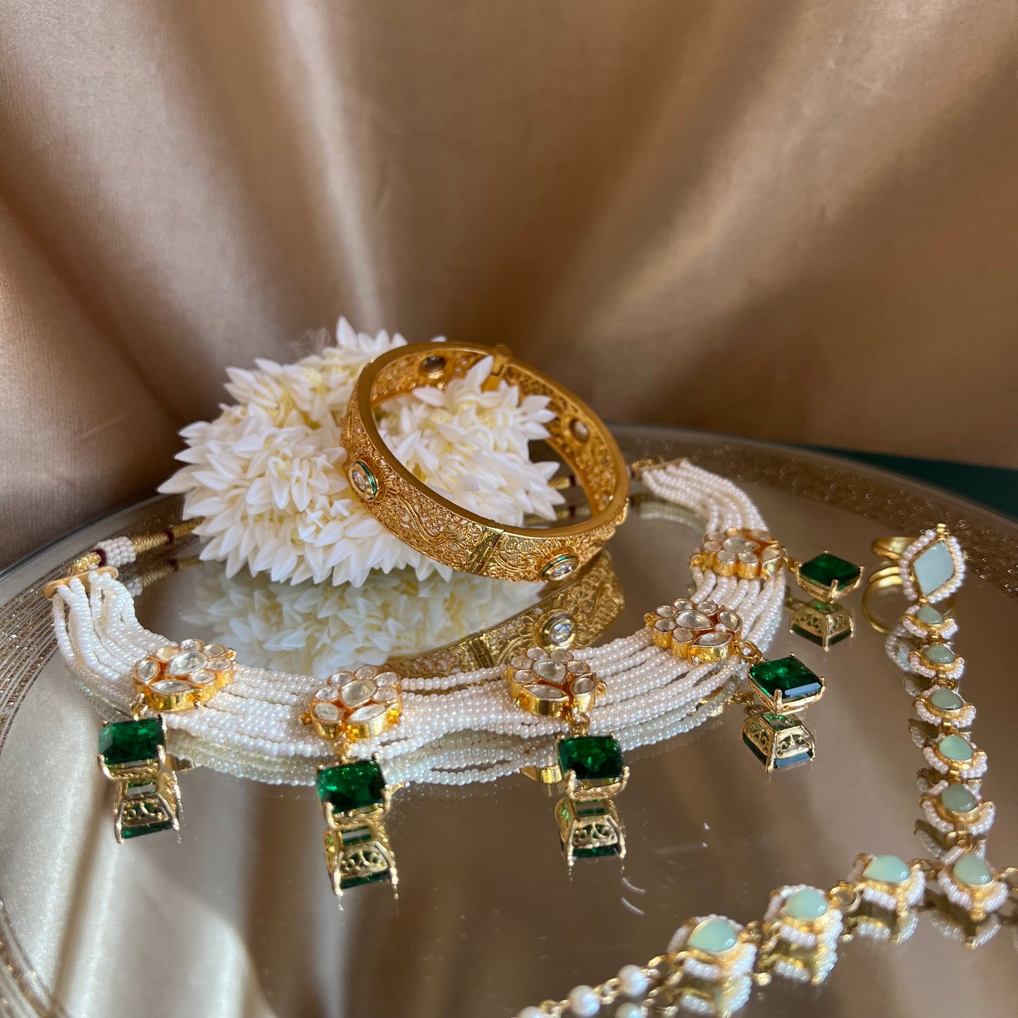 Green Real Kundan Bright Gold Choker Only High Quality Indian Pakistani Jewellery Pearl Fashion