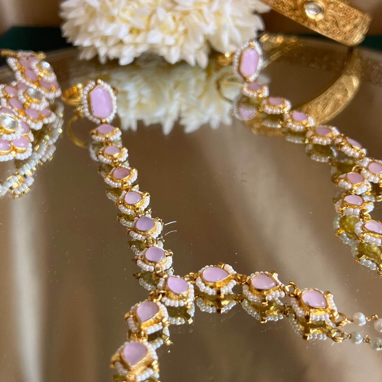 Pink Real Kundan Hand Harness - Single/ Fashion Jewellery/ Gift for Women/Indian/Pakistani style /Haathphool/Hand Accessory