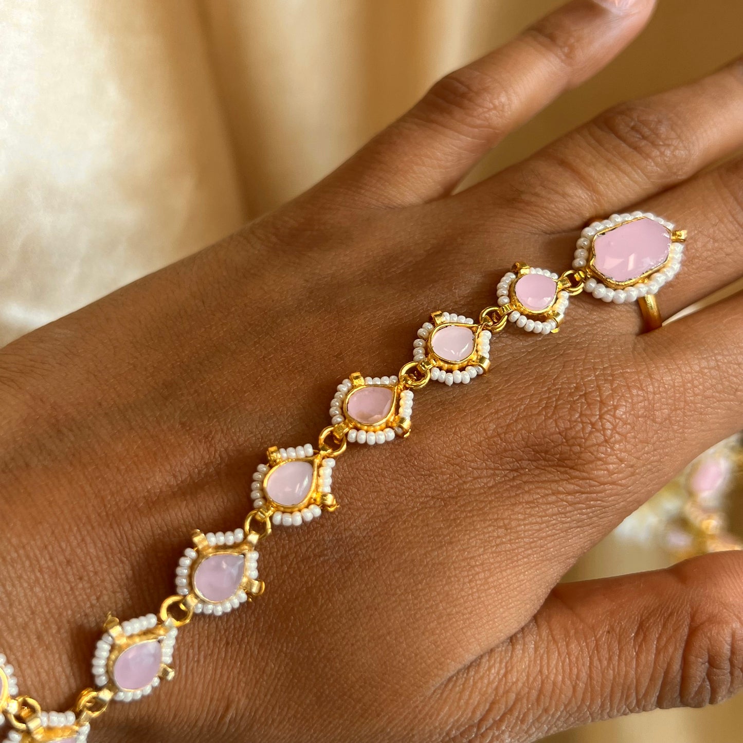 Pink Real Kundan Hand Harness - Single/ Fashion Jewellery/ Gift for Women/Indian/Pakistani style /Haathphool/Hand Accessory