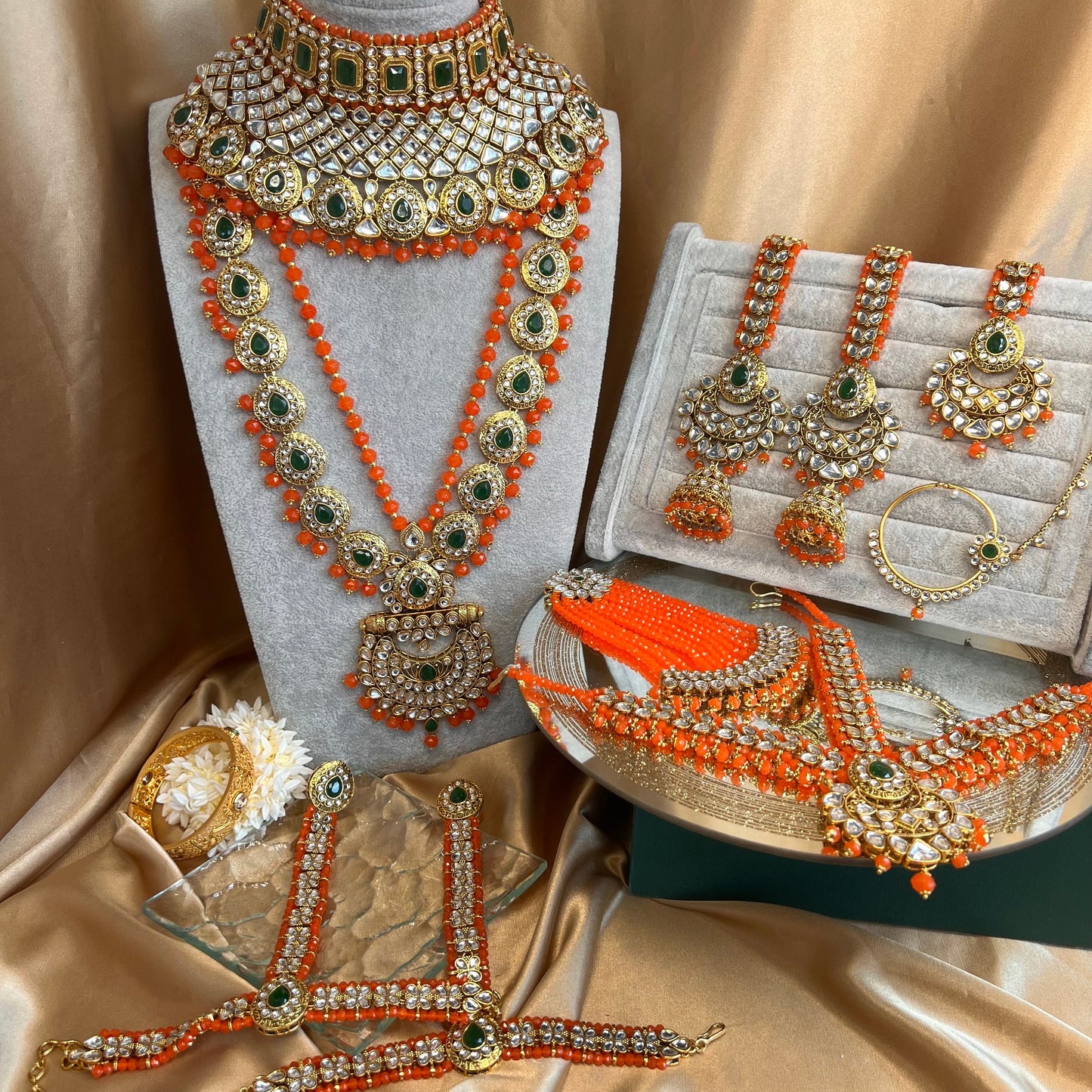 Faux Kundan Mendhi Colour Bridal Set/ Full Bridal Set/ Indian/ Pakistani Style/Necklace/ Choker/ Earring/ Tikka/ Mathapatti/Mala/Jhumar