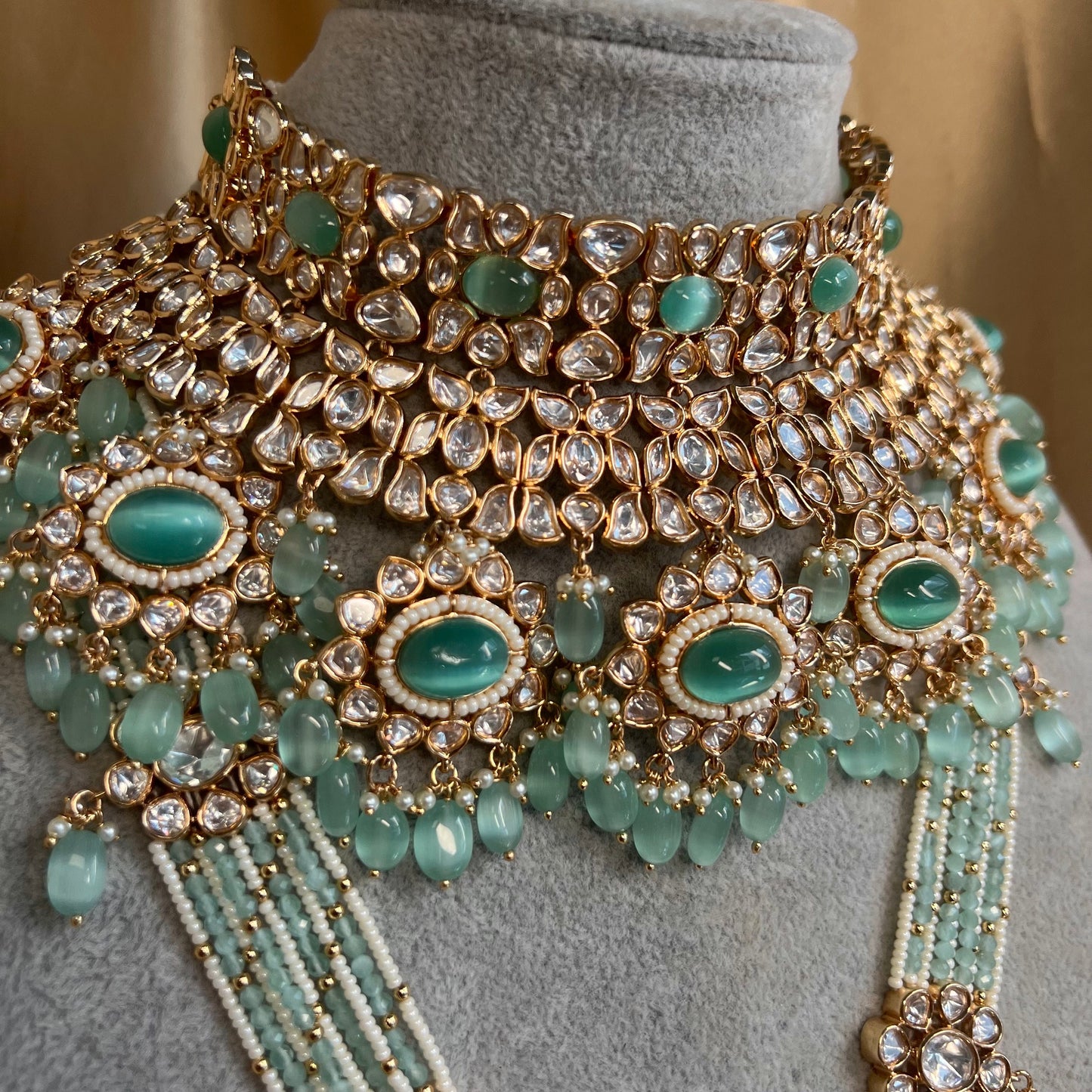 Real Kundan Gold Plated Mint Full Choker Set/ Indian/ Pakistani Style/Necklace/ Choker/ Earring/ Tikka/ Mathapatti/Mala/Jhumar