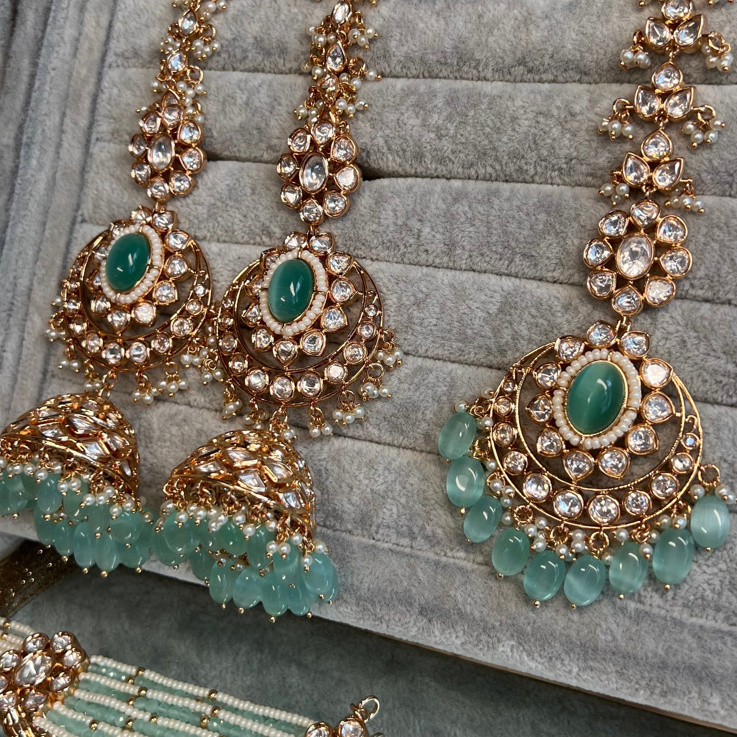 Real Kundan Gold Plated Mint Full Choker Set/ Indian/ Pakistani Style/Necklace/ Choker/ Earring/ Tikka/ Mathapatti/Mala/Jhumar