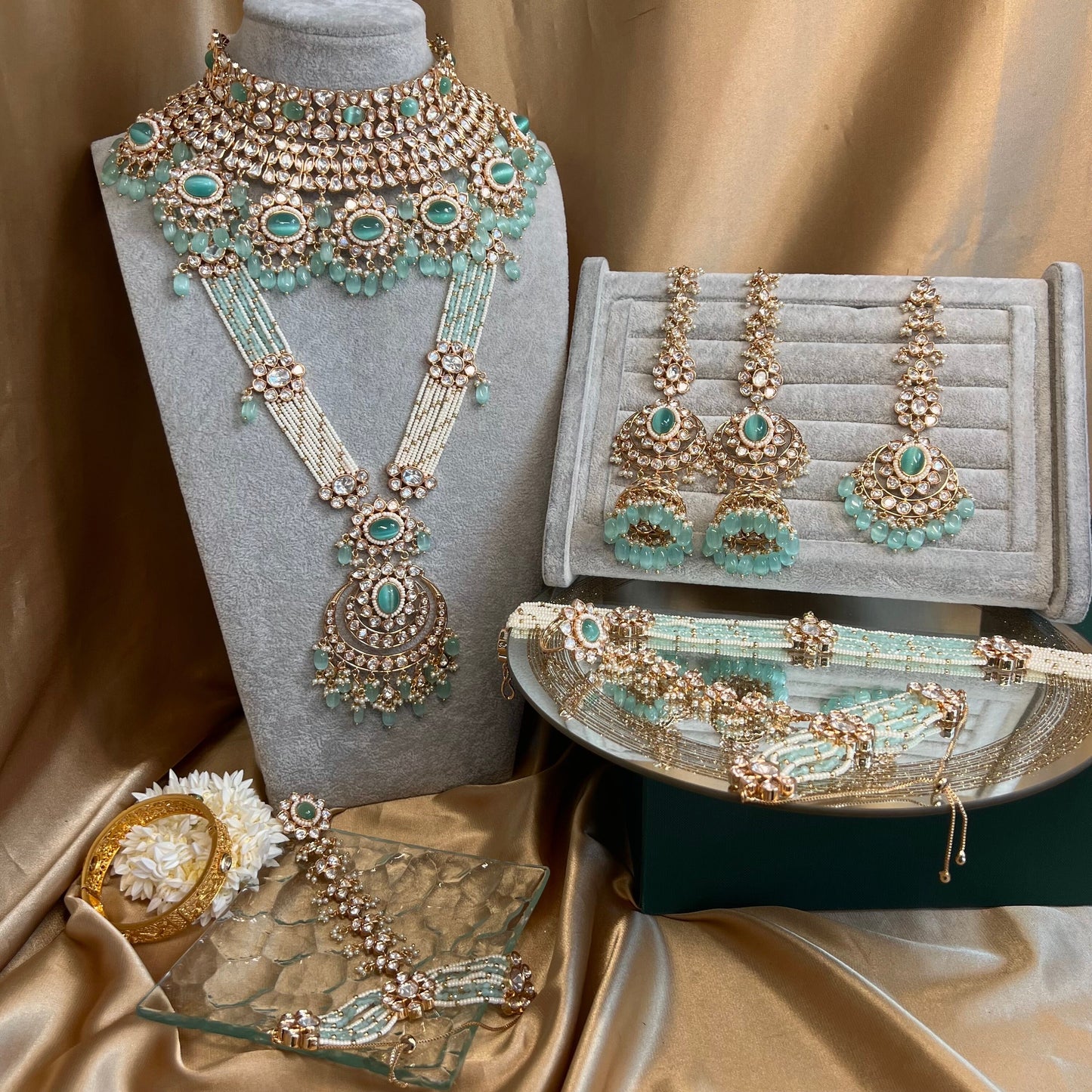 Real Kundan Gold Plated Mint Full Choker Set/ Indian/ Pakistani Style/Necklace/ Choker/ Earring/ Tikka/ Mathapatti/Mala/Jhumar