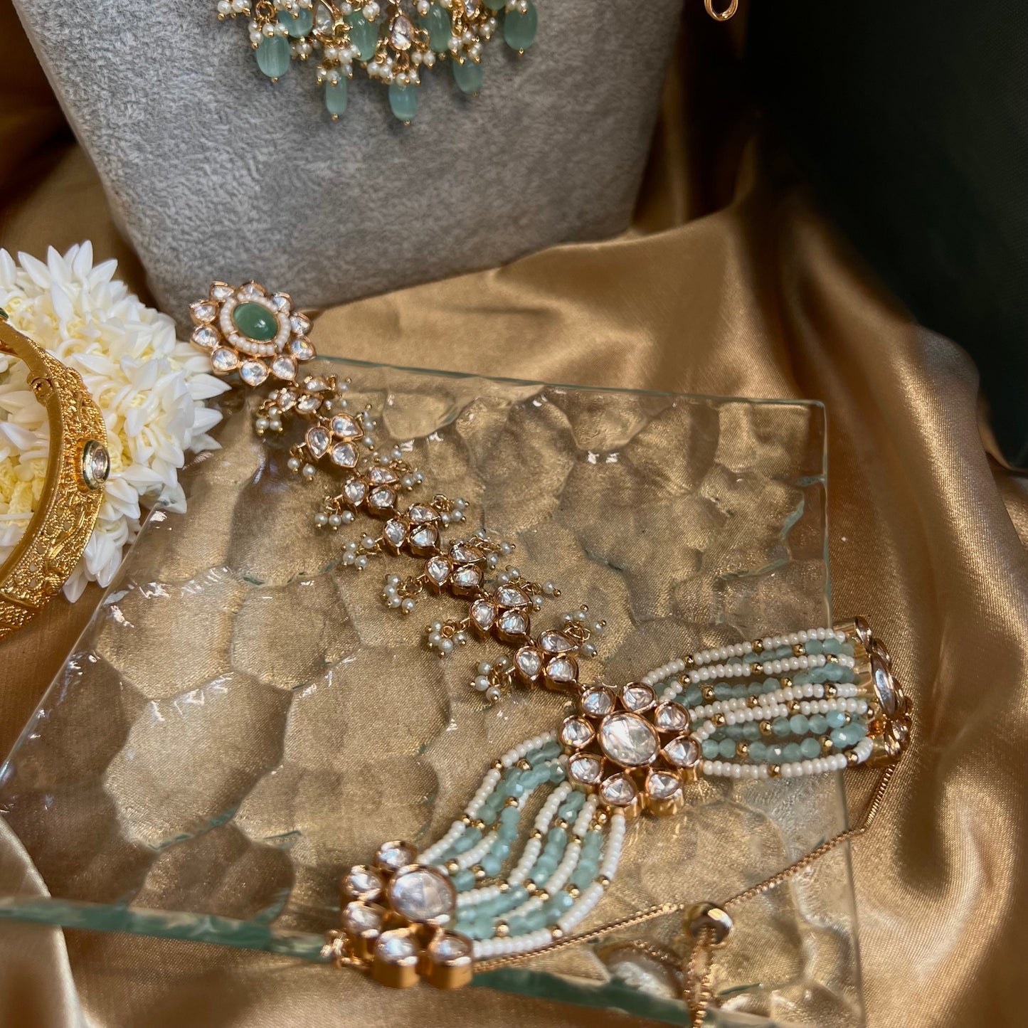 Real Kundan Gold Plated Mint Full Choker Set/ Indian/ Pakistani Style/Necklace/ Choker/ Earring/ Tikka/ Mathapatti/Mala/Jhumar