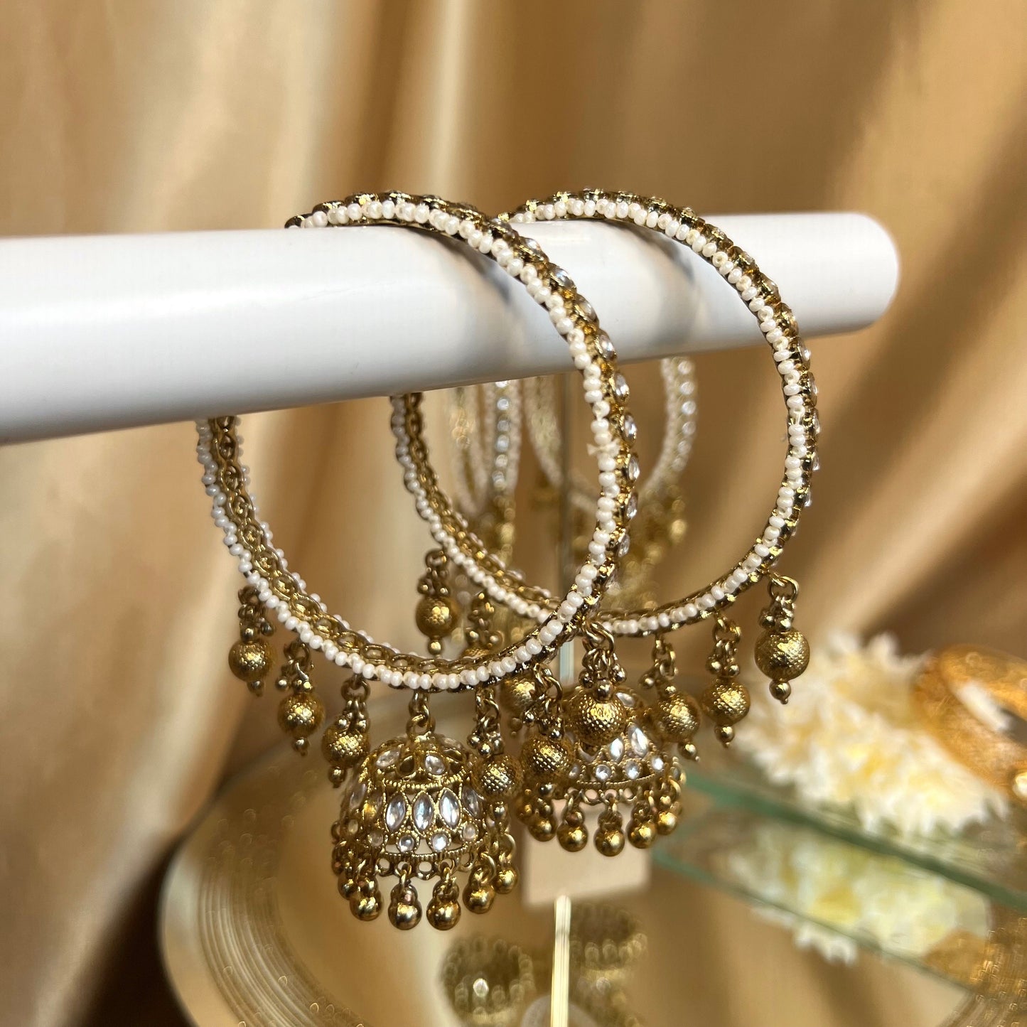 Faux Kundan Gold Ball Jhumka Bangle Pair/Indian/ Pakistani/Jewelley/ Fashion Bracelet