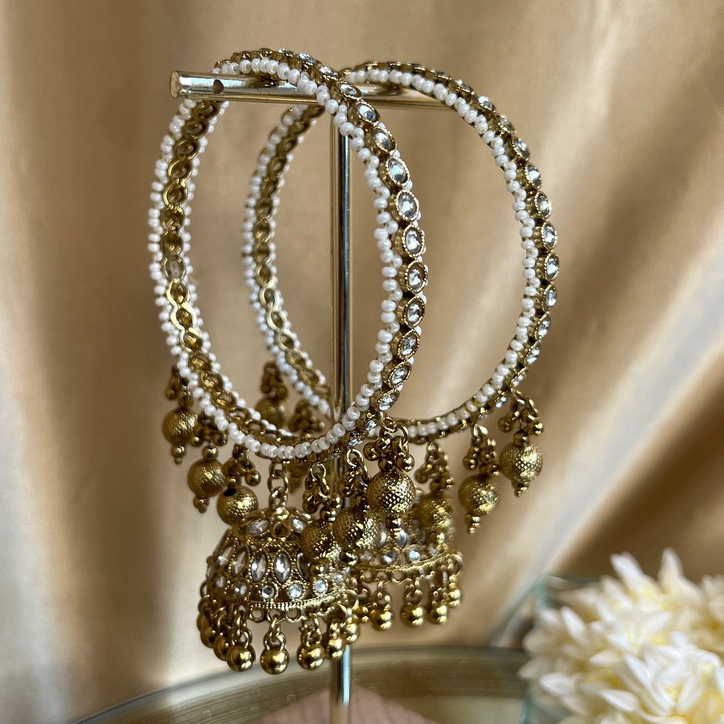 Faux Kundan Gold Ball Jhumka Bangle Pair/Indian/ Pakistani/Jewelley/ Fashion Bracelet