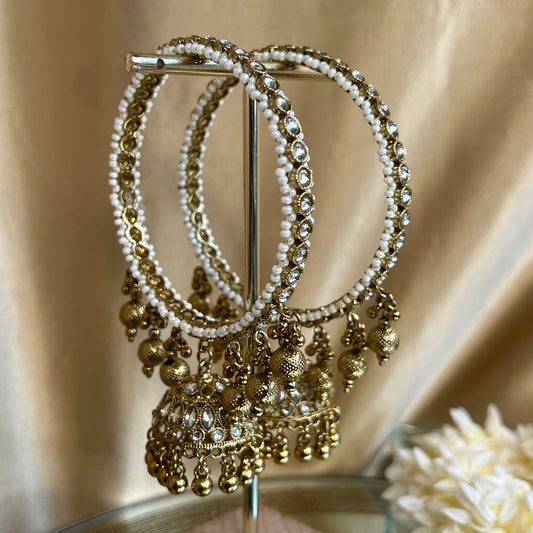 Faux Kundan Gold Ball Jhumka Bangle Pair/Indian/ Pakistani/Jewelley/ Fashion Bracelet